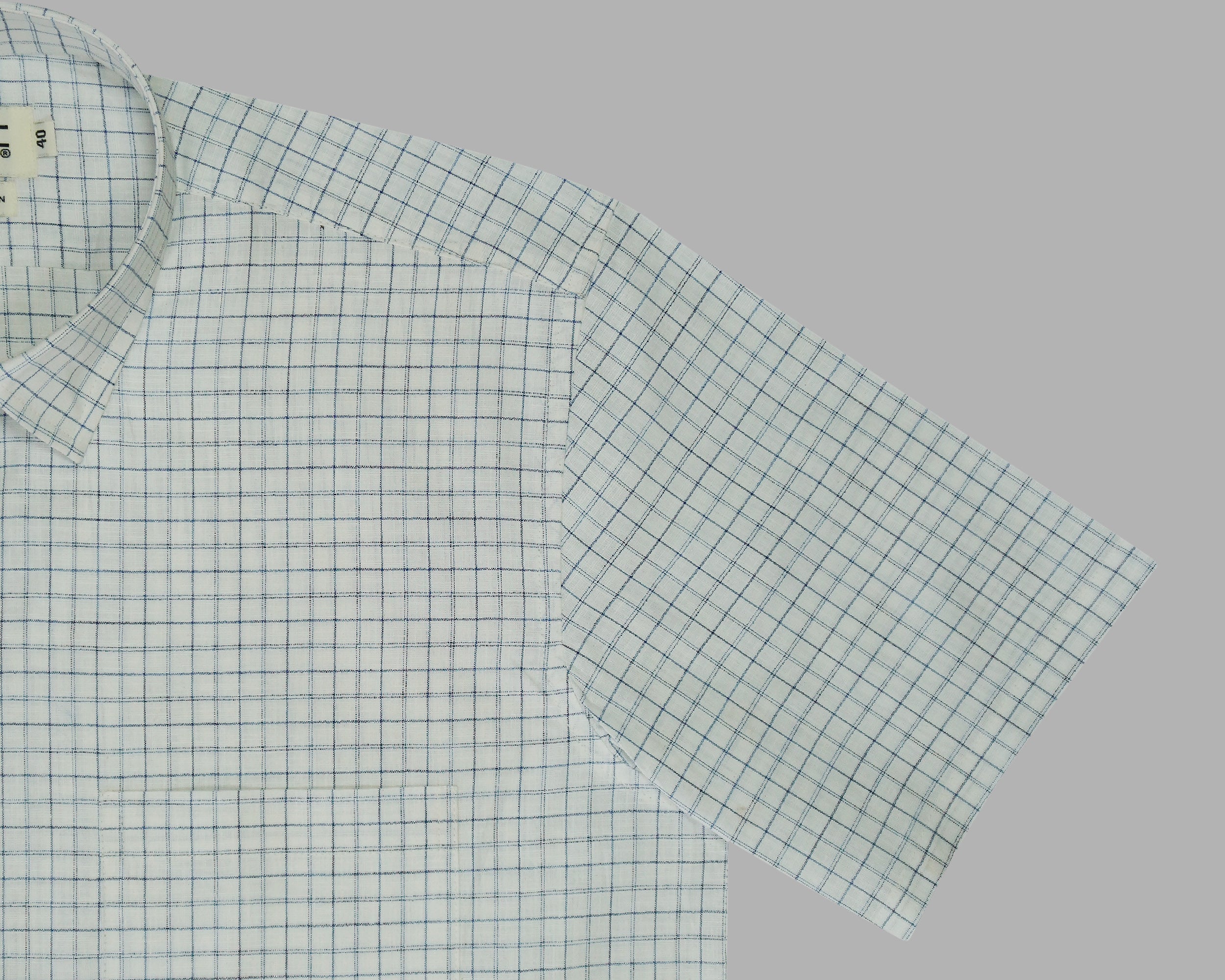 Men's Cotton Linen Checkered Half Sleeves Shirt (Blue)