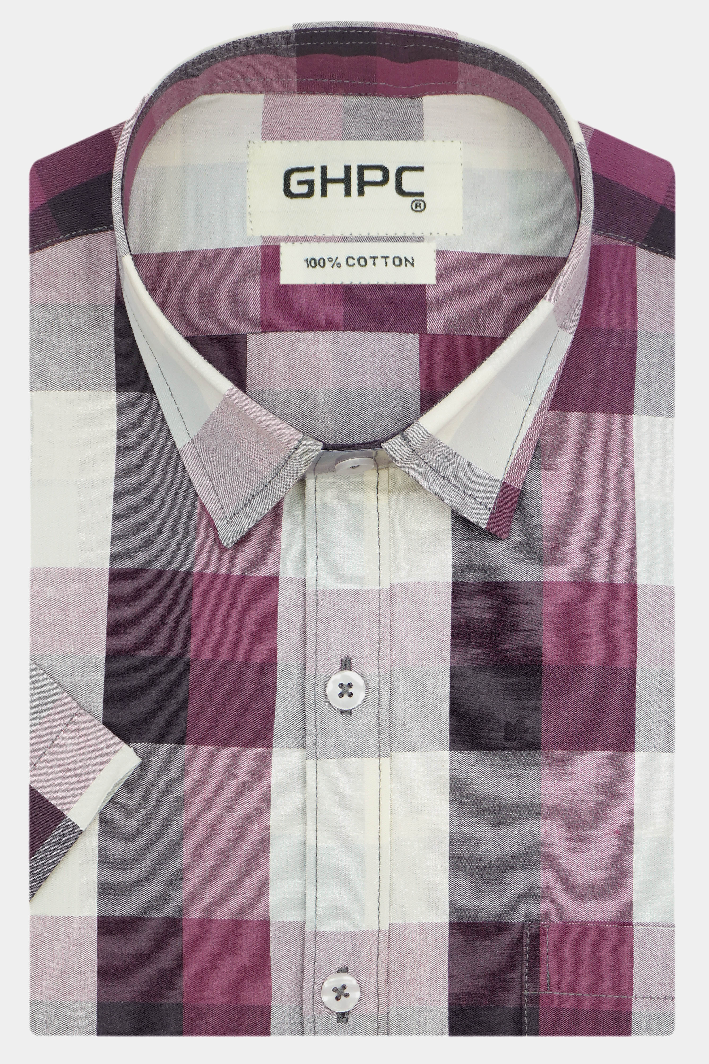 Men's 100% Cotton Checkered Half Sleeves Shirt (Wine)