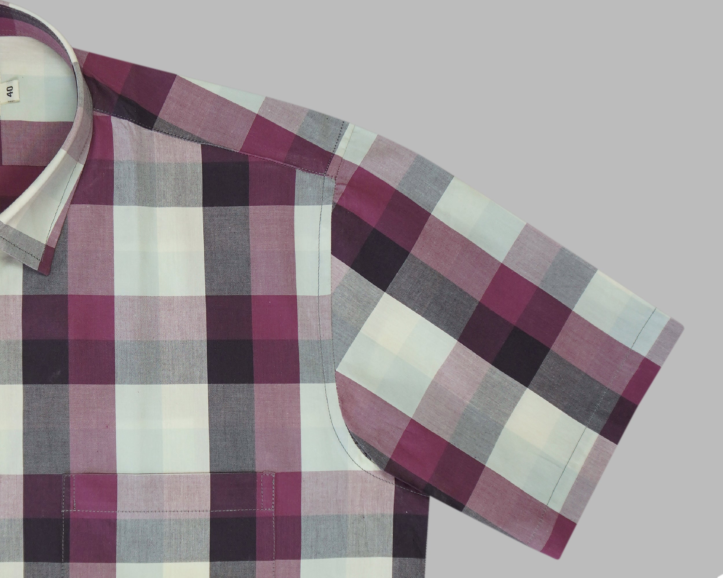 Men's 100% Cotton Checkered Half Sleeves Shirt (Wine)