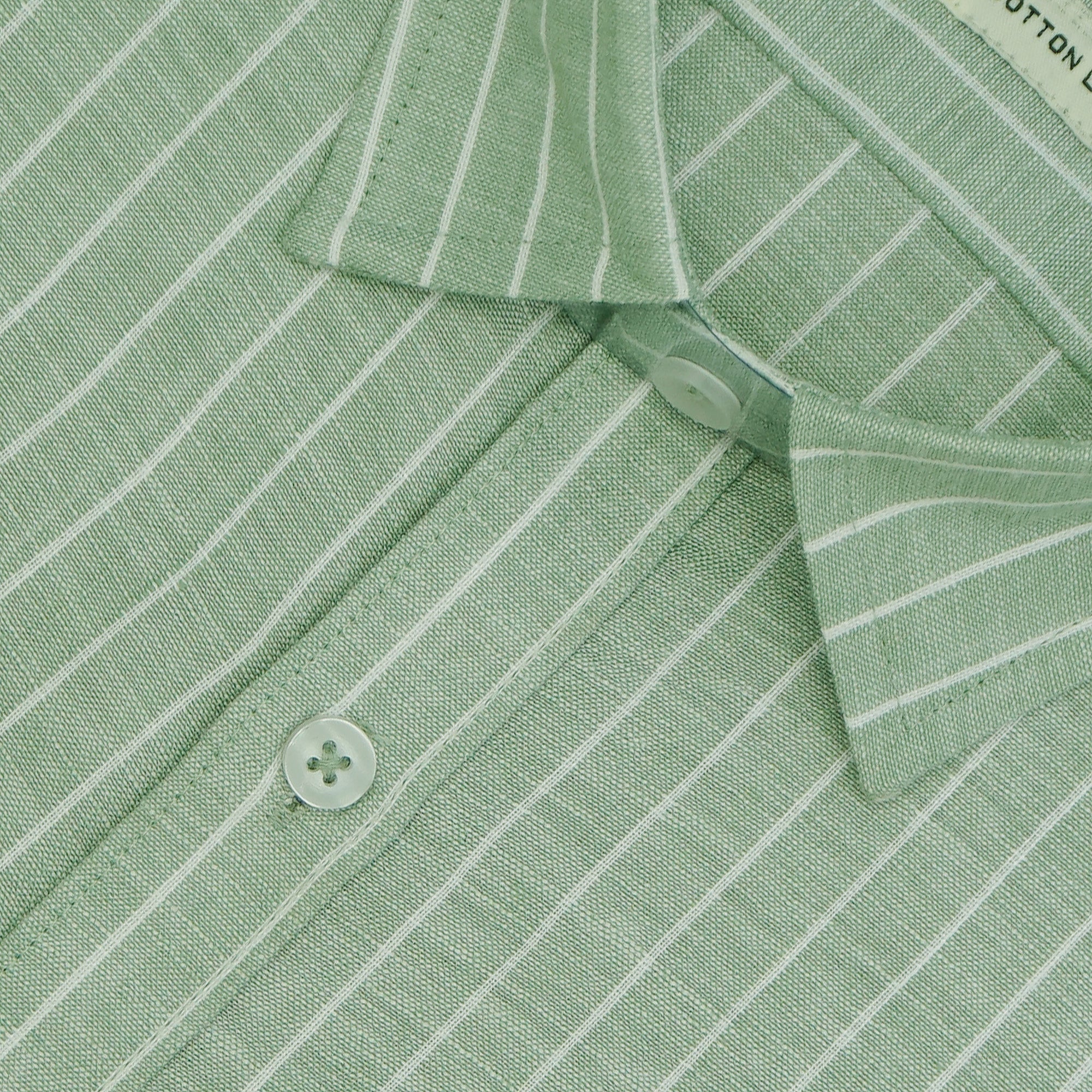Men's Cotton Linen Striped Half Sleeves Shirt (Green)