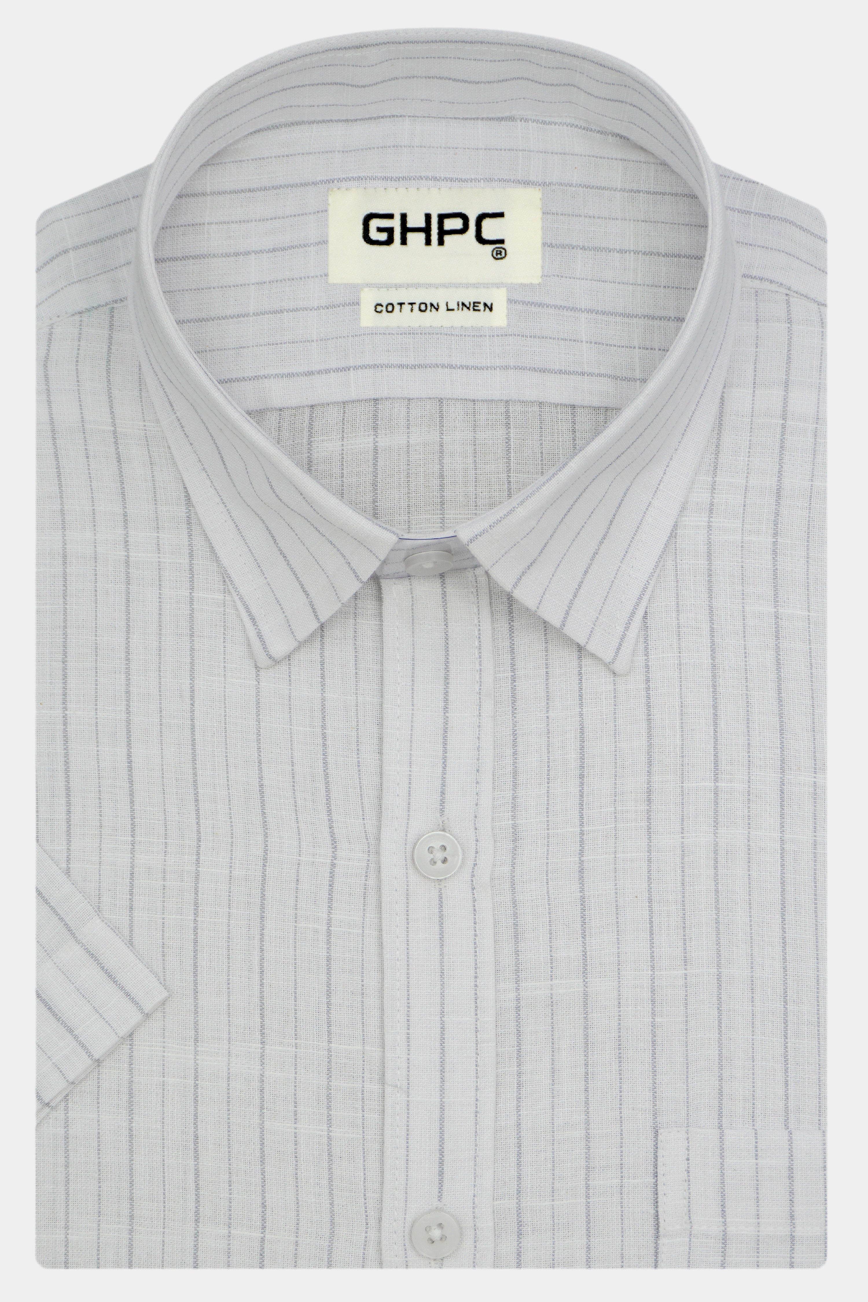 Men's Cotton Linen Striped Half Sleeves Shirt (White)