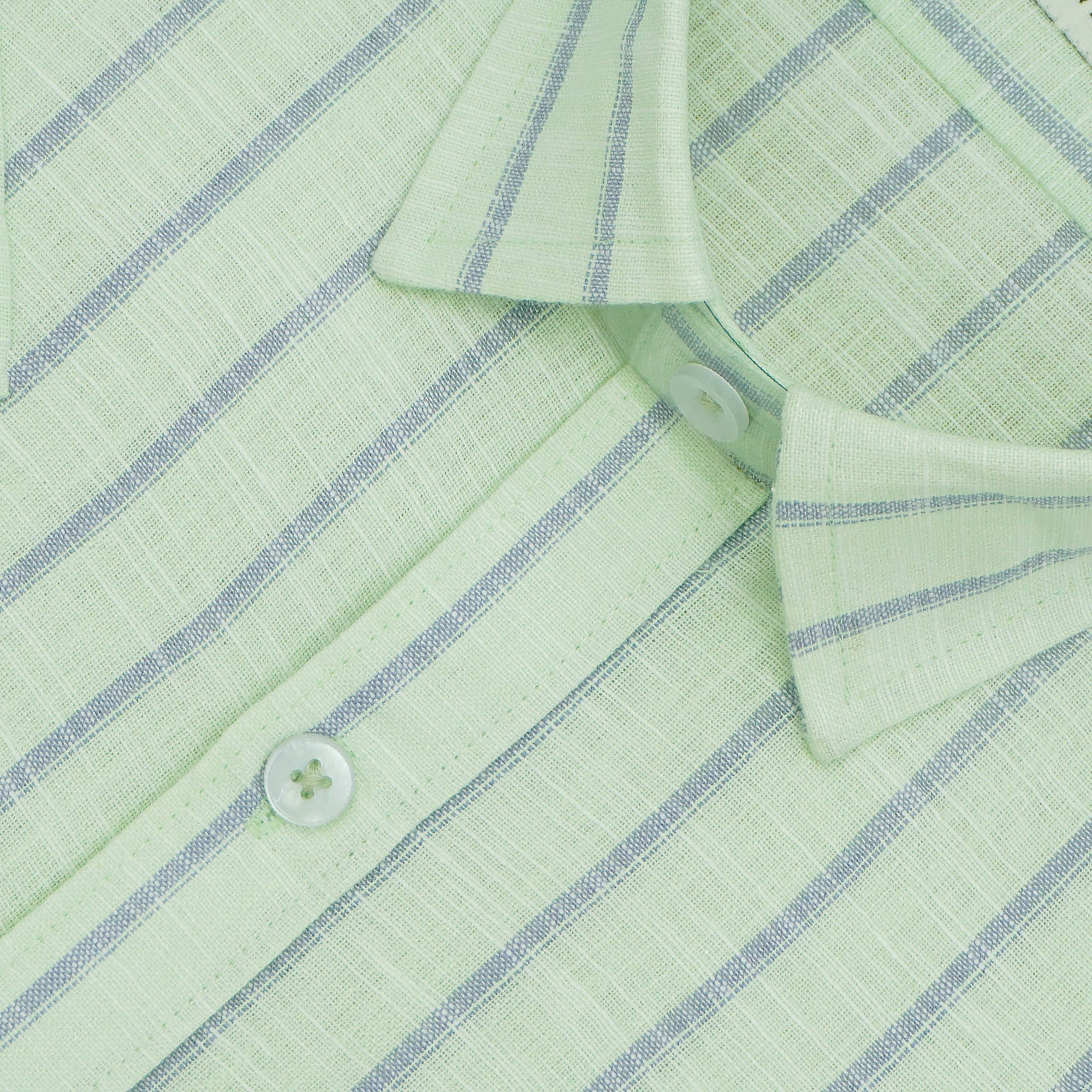 Men's Cotton Linen Striped Half Sleeves Shirt (Green)
