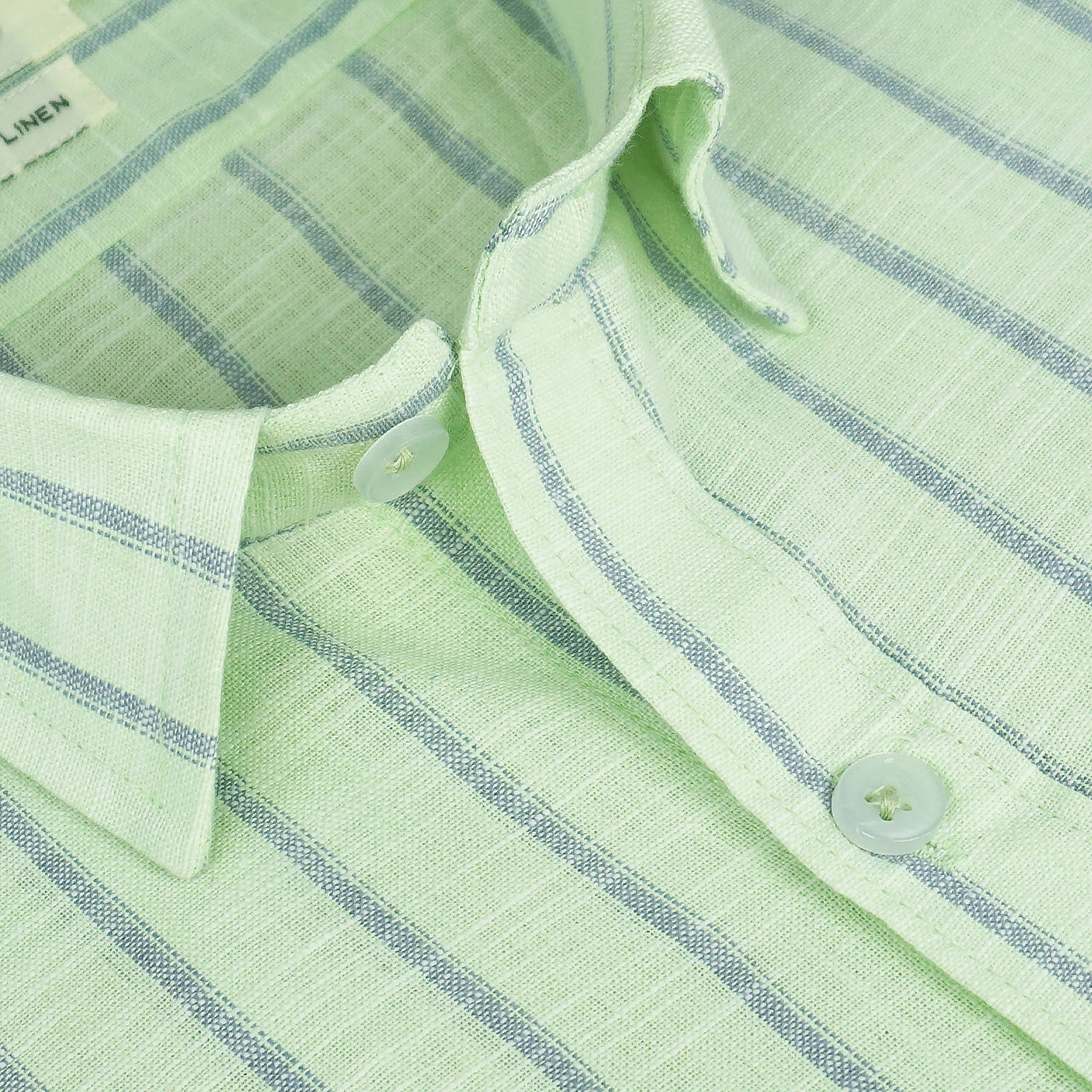 Men's Cotton Linen Striped Half Sleeves Shirt (Green)