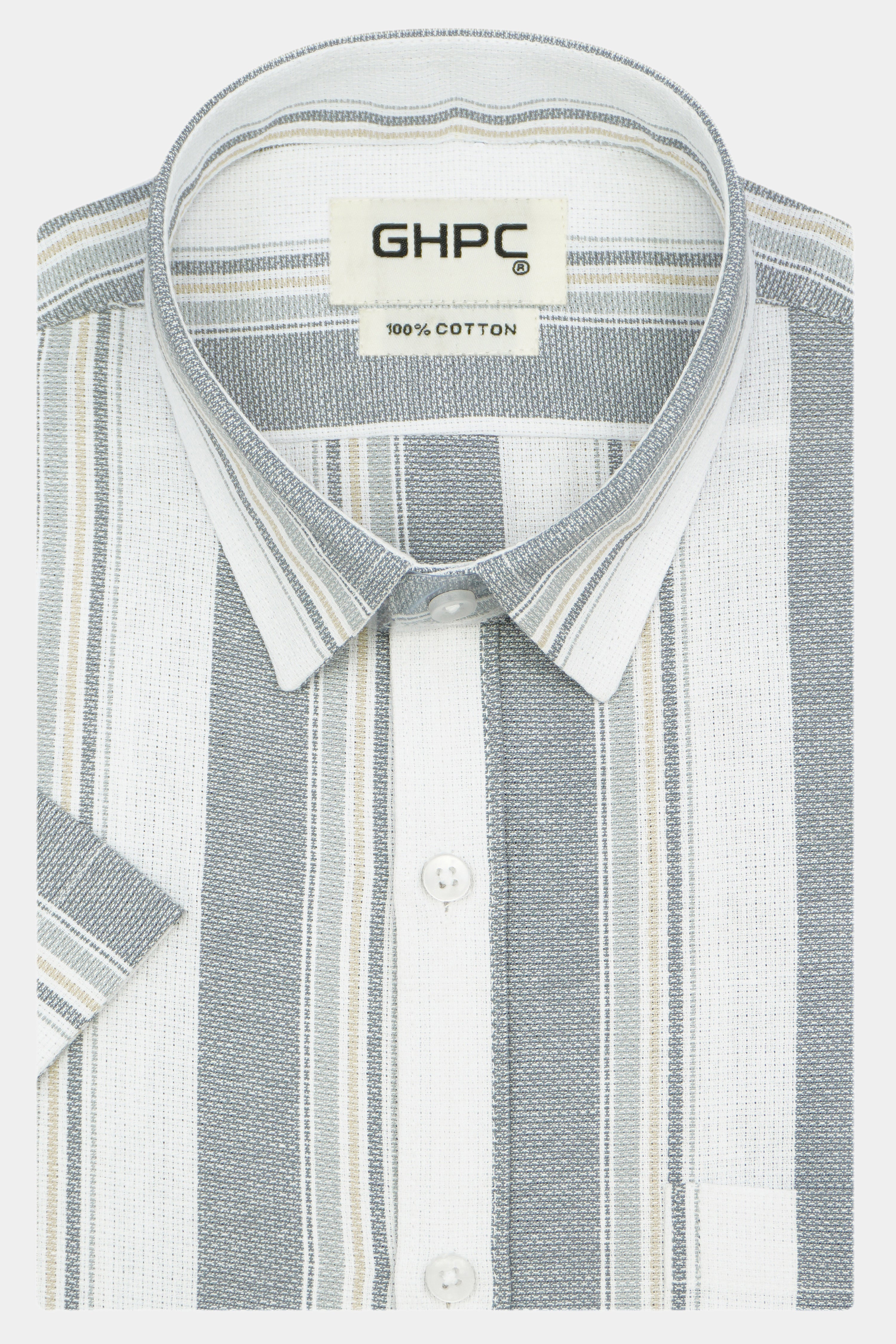 Men's 100% Cotton Striped Half Sleeves Shirt (Grey)