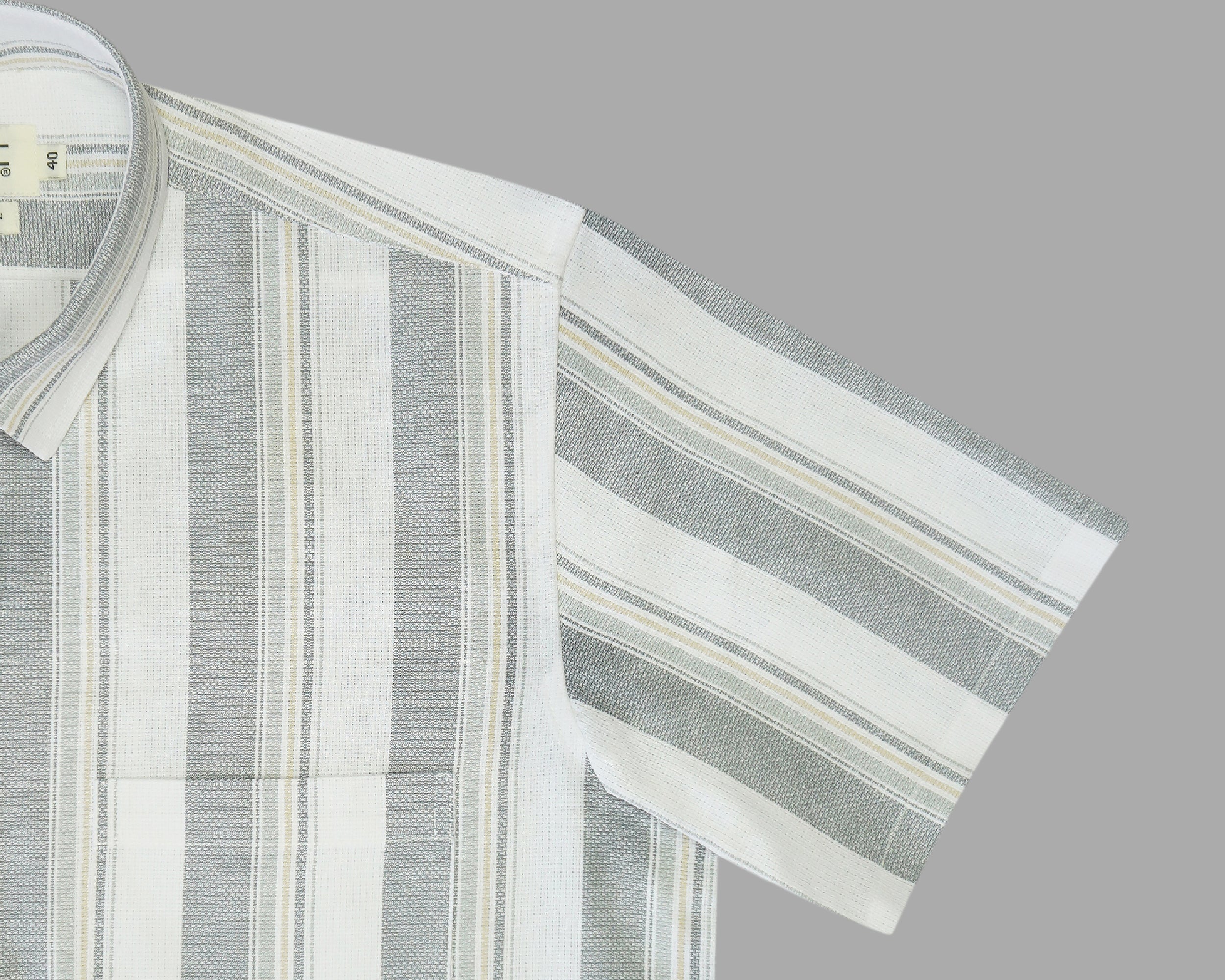 Men's 100% Cotton Striped Half Sleeves Shirt (Grey)