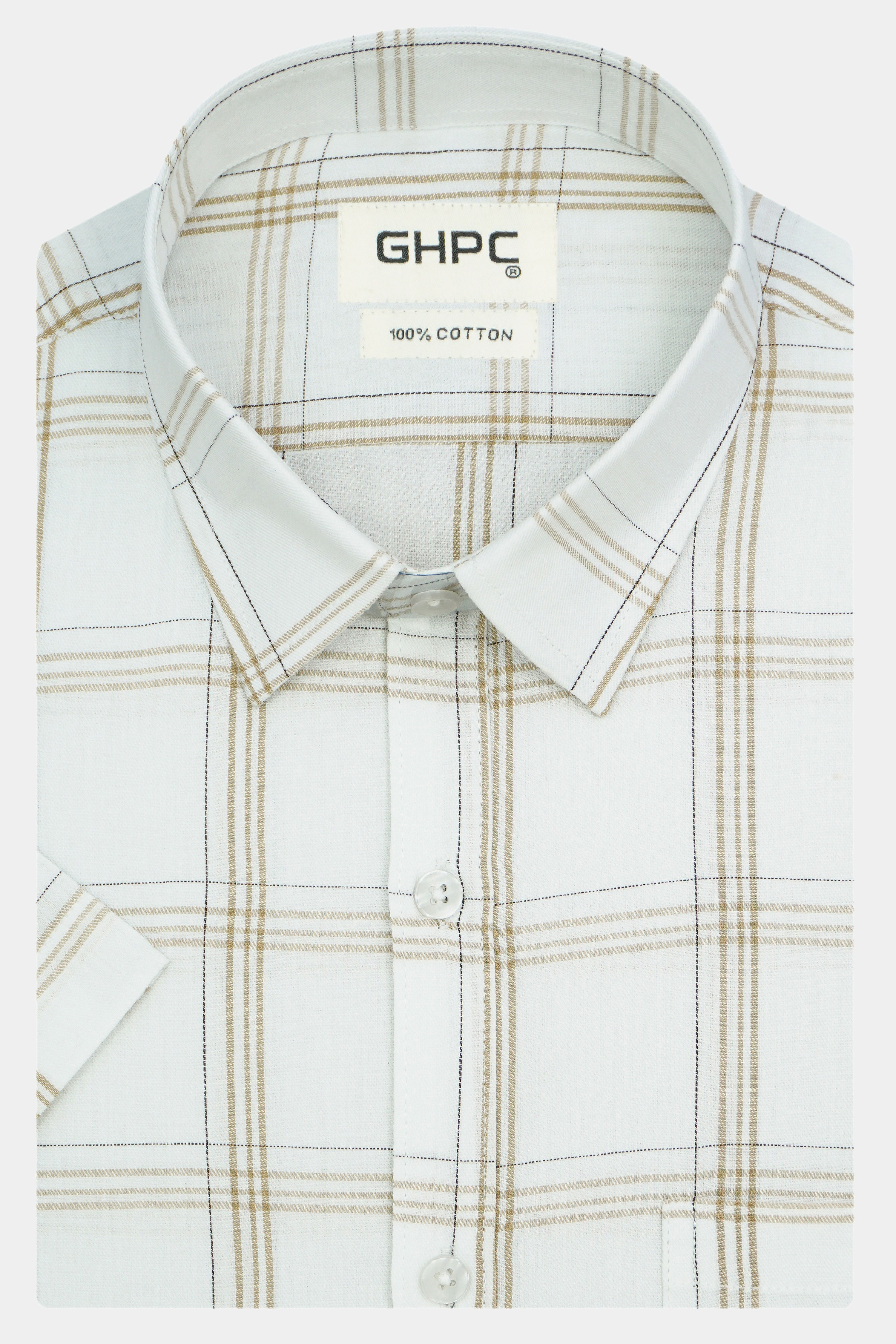 Men's 100% Cotton Checkered Half Sleeves Shirt (White)