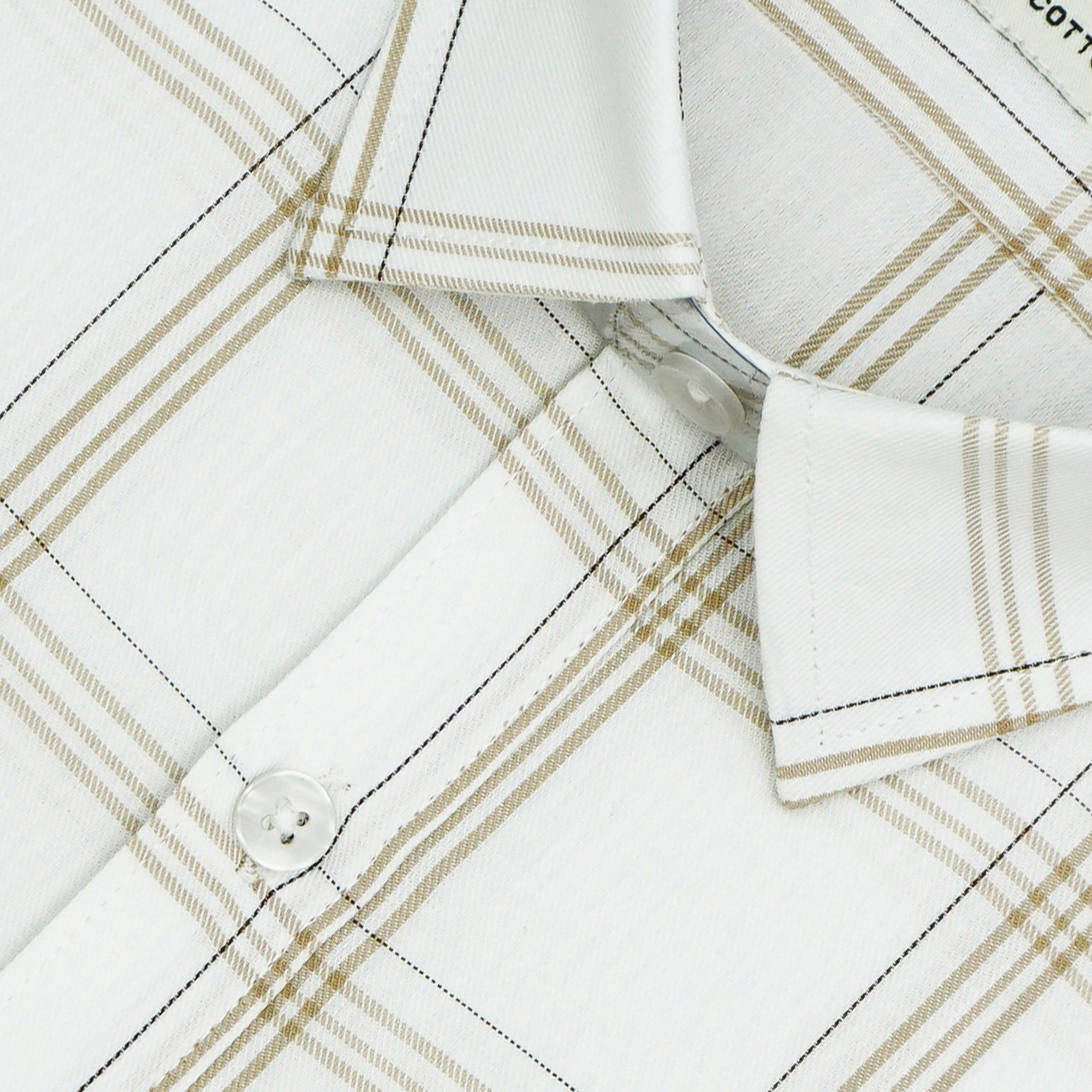 Men's 100% Cotton Checkered Half Sleeves Shirt (White)