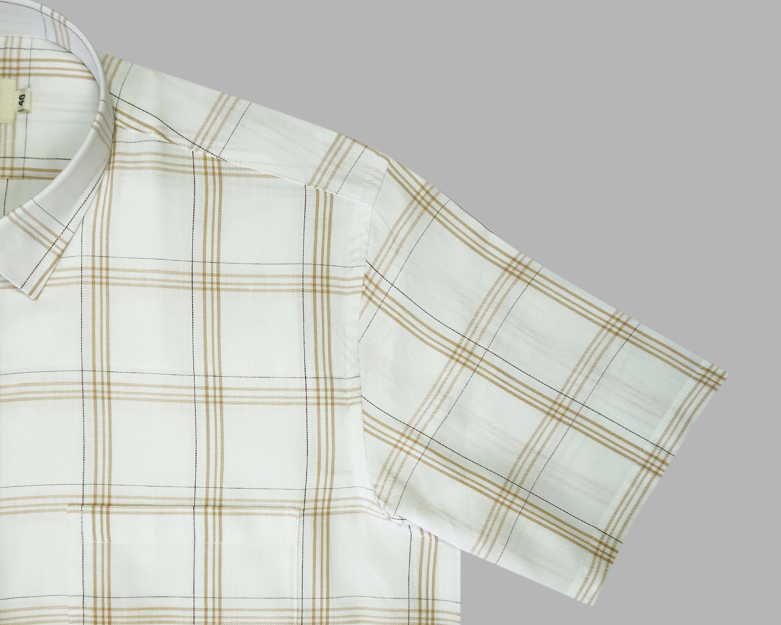 Men's 100% Cotton Checkered Half Sleeves Shirt (White)