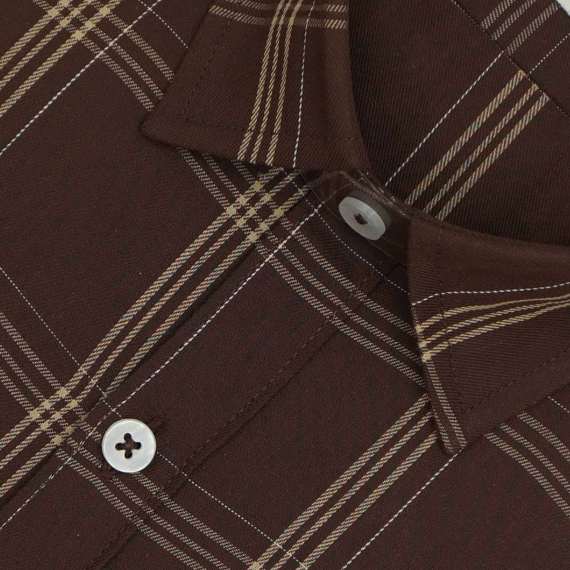 Men's 100% Cotton Checkered Half Sleeves Shirt (Brown)