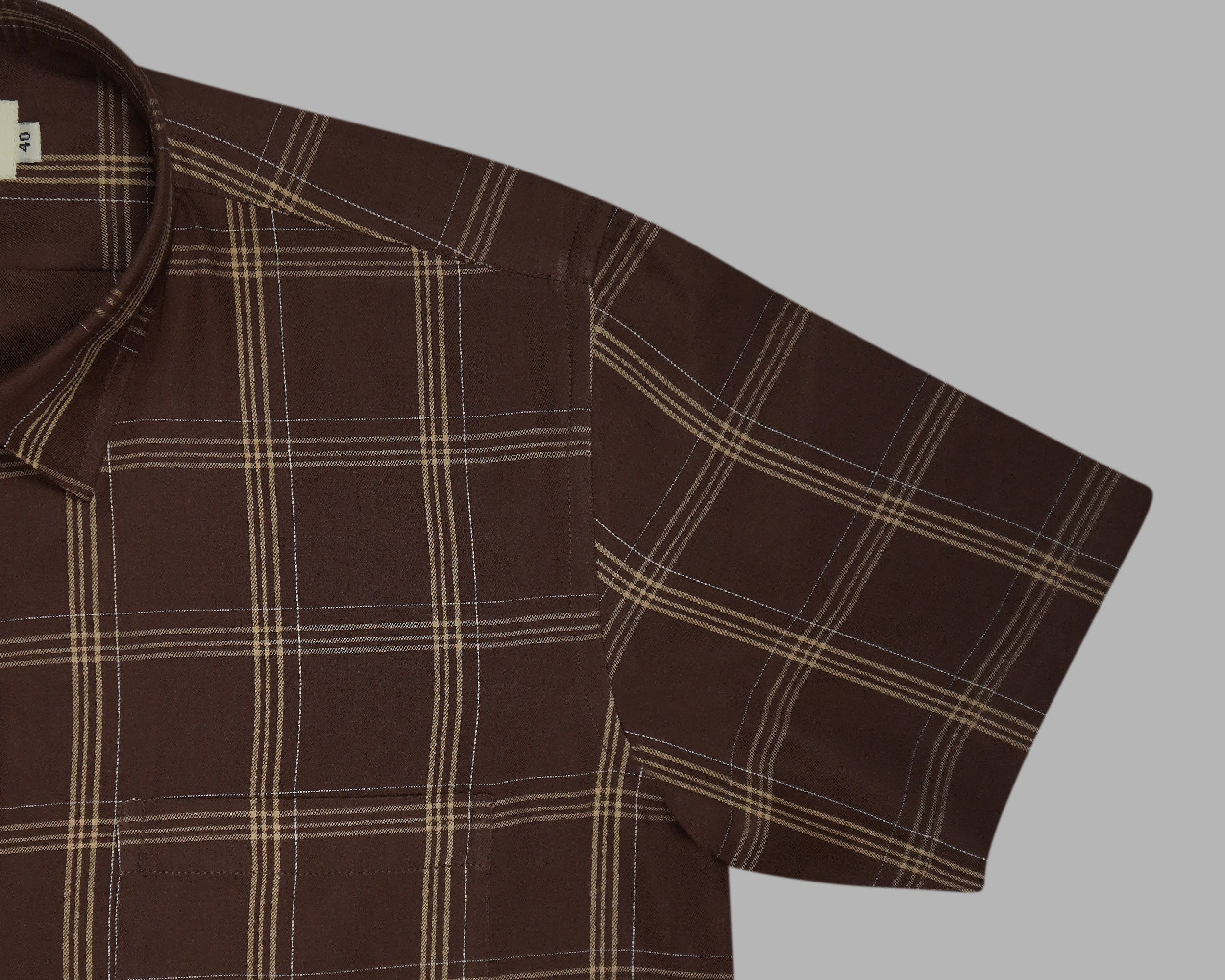 Men's 100% Cotton Checkered Half Sleeves Shirt (Brown)
