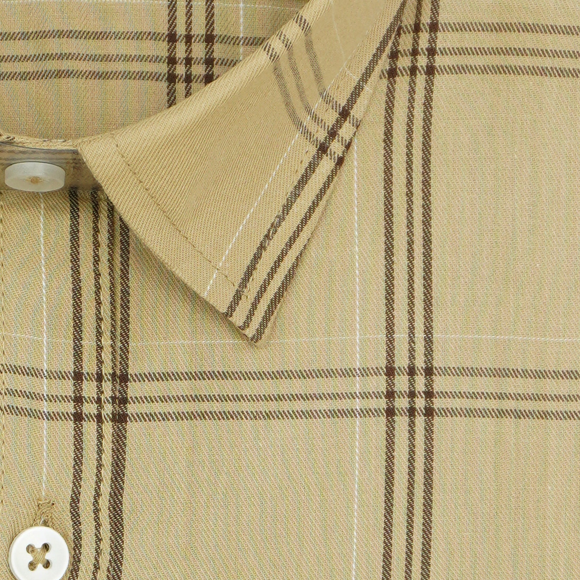 Men's 100% Cotton Checkered Half Sleeves Shirt (Beige)