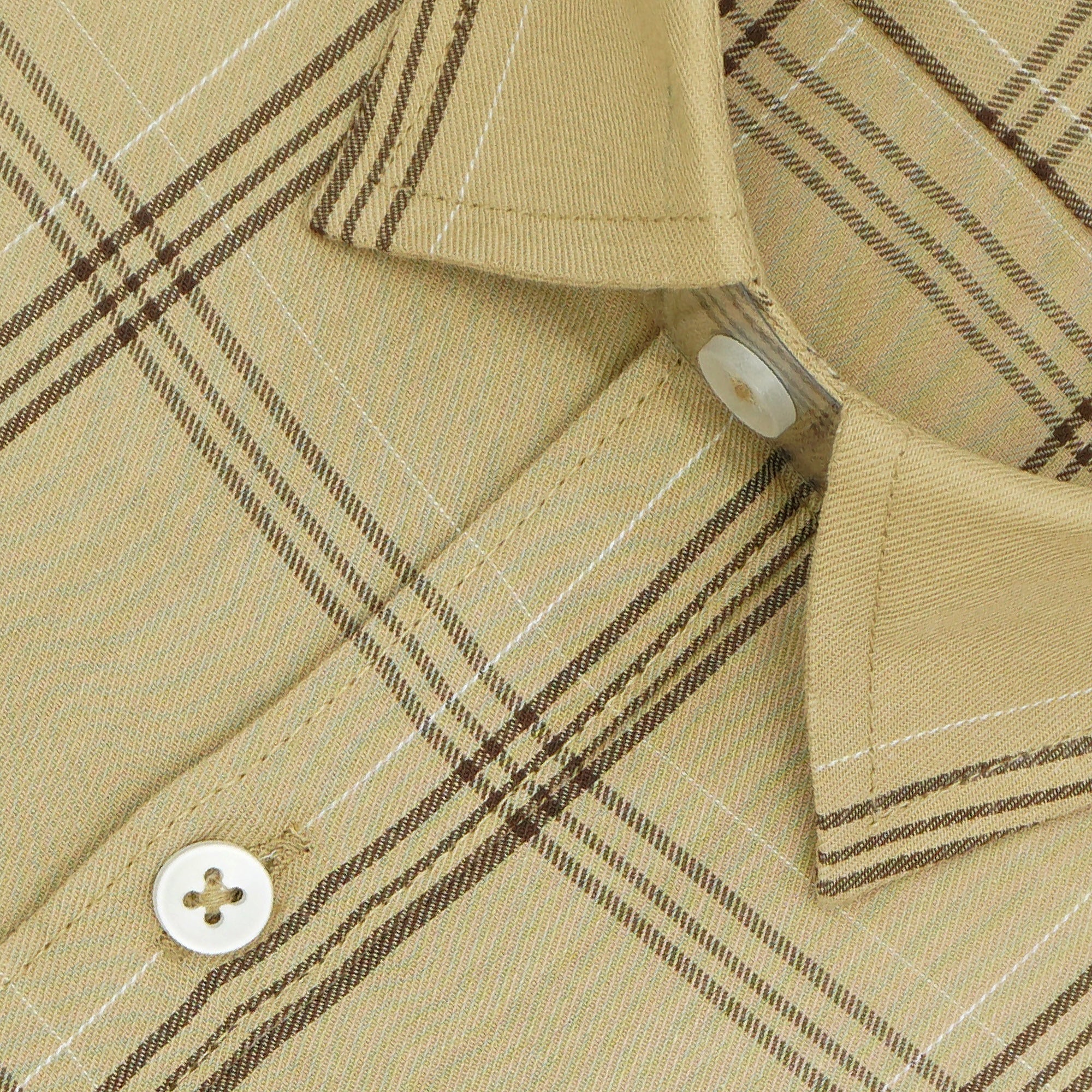 Men's 100% Cotton Checkered Half Sleeves Shirt (Beige)