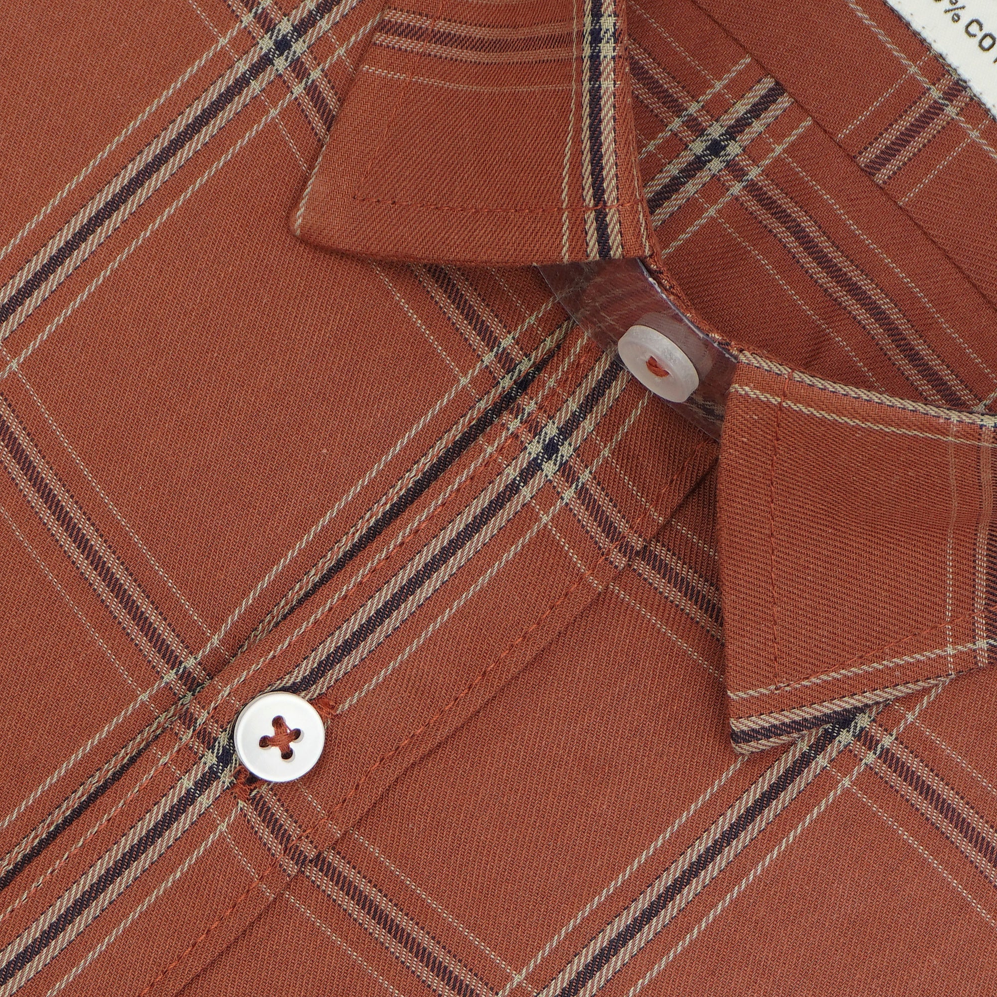 Men's 100% Cotton Checkered Half Sleeves Shirt (Rust)