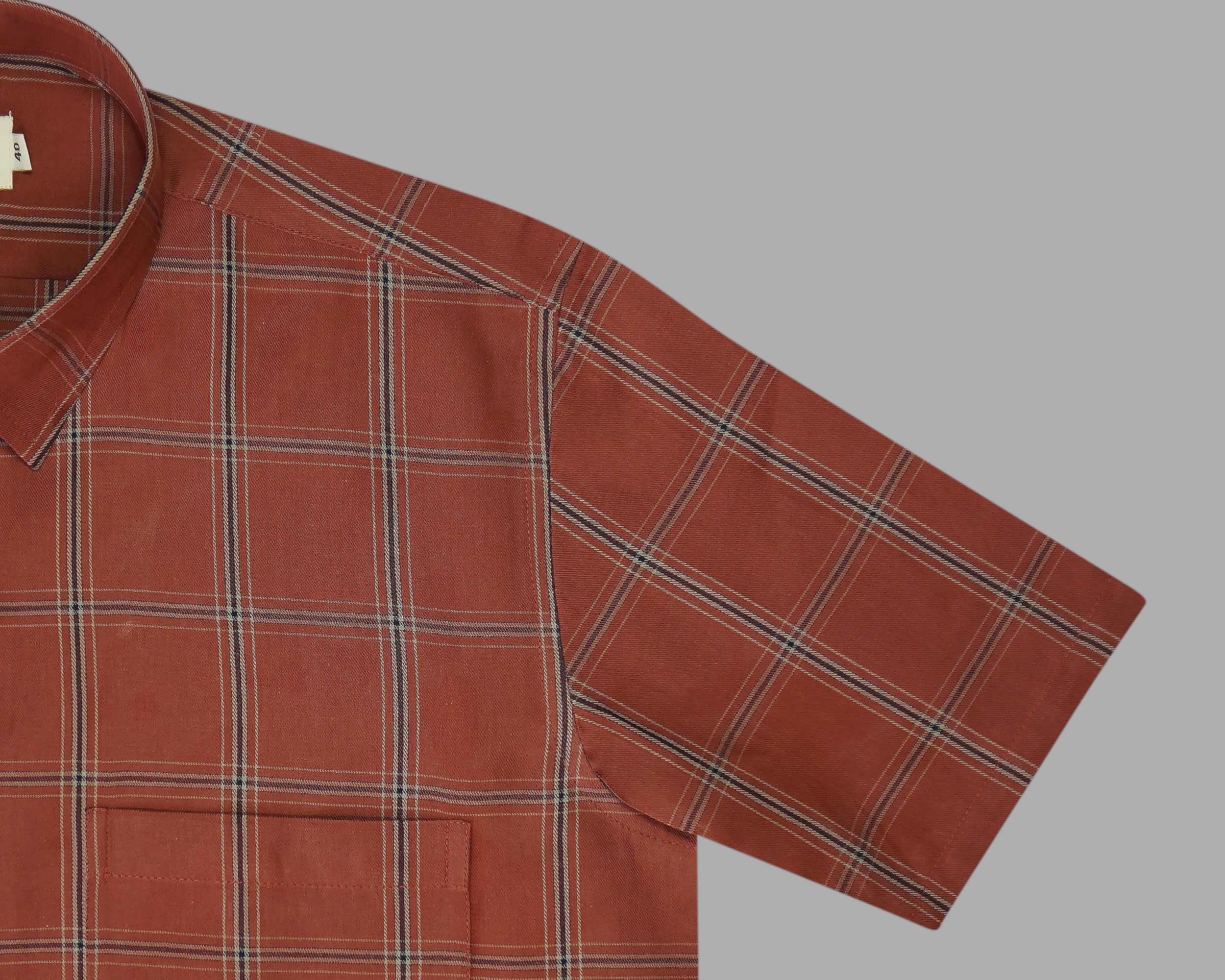 Men's 100% Cotton Checkered Half Sleeves Shirt (Rust)