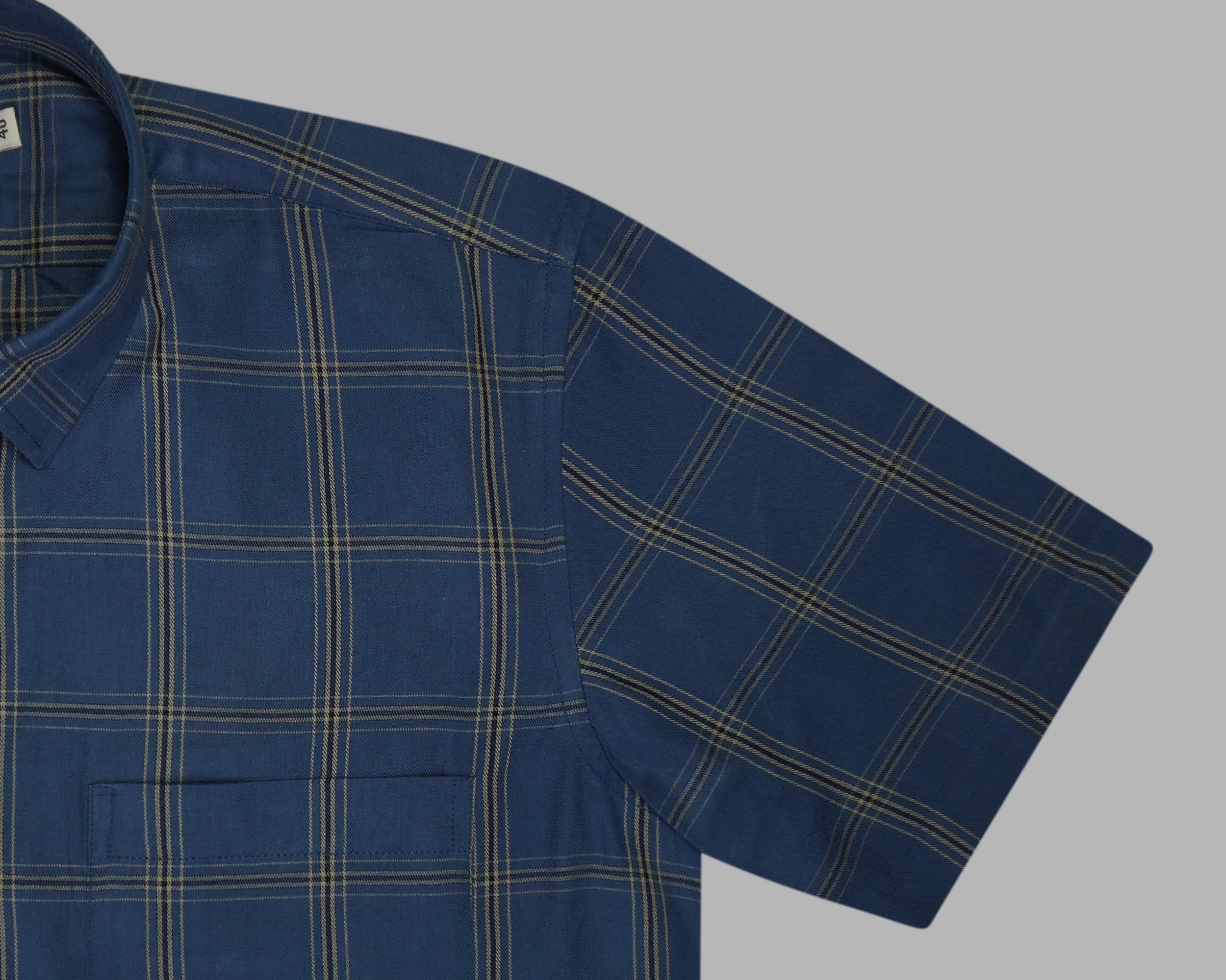 Men's 100% Cotton Checkered Half Sleeves Shirt (Blue)