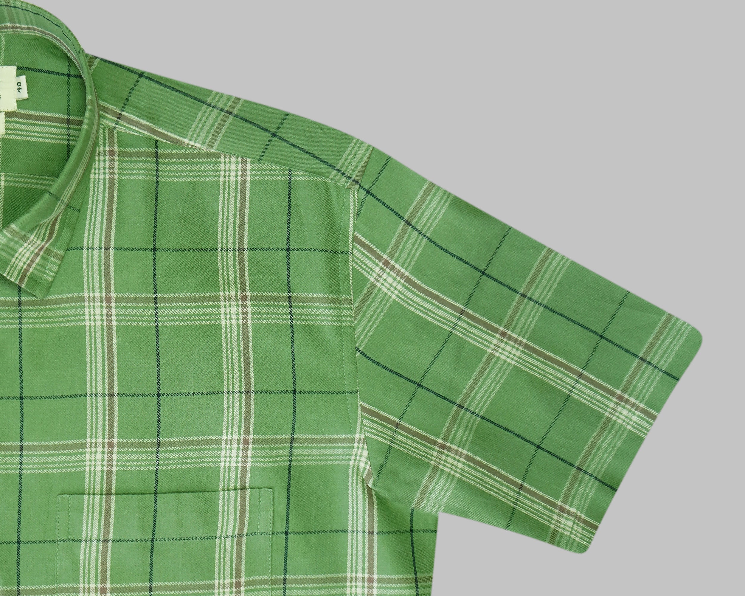 Men's 100% Cotton Checkered Half Sleeves Shirt (Green)