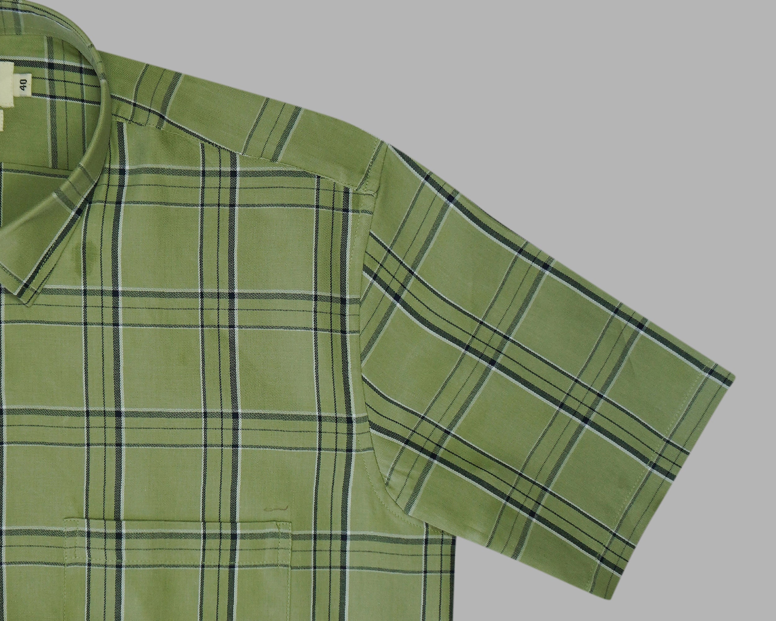 Men's 100% Cotton Checkered Half Sleeves Shirt (Sea Green)
