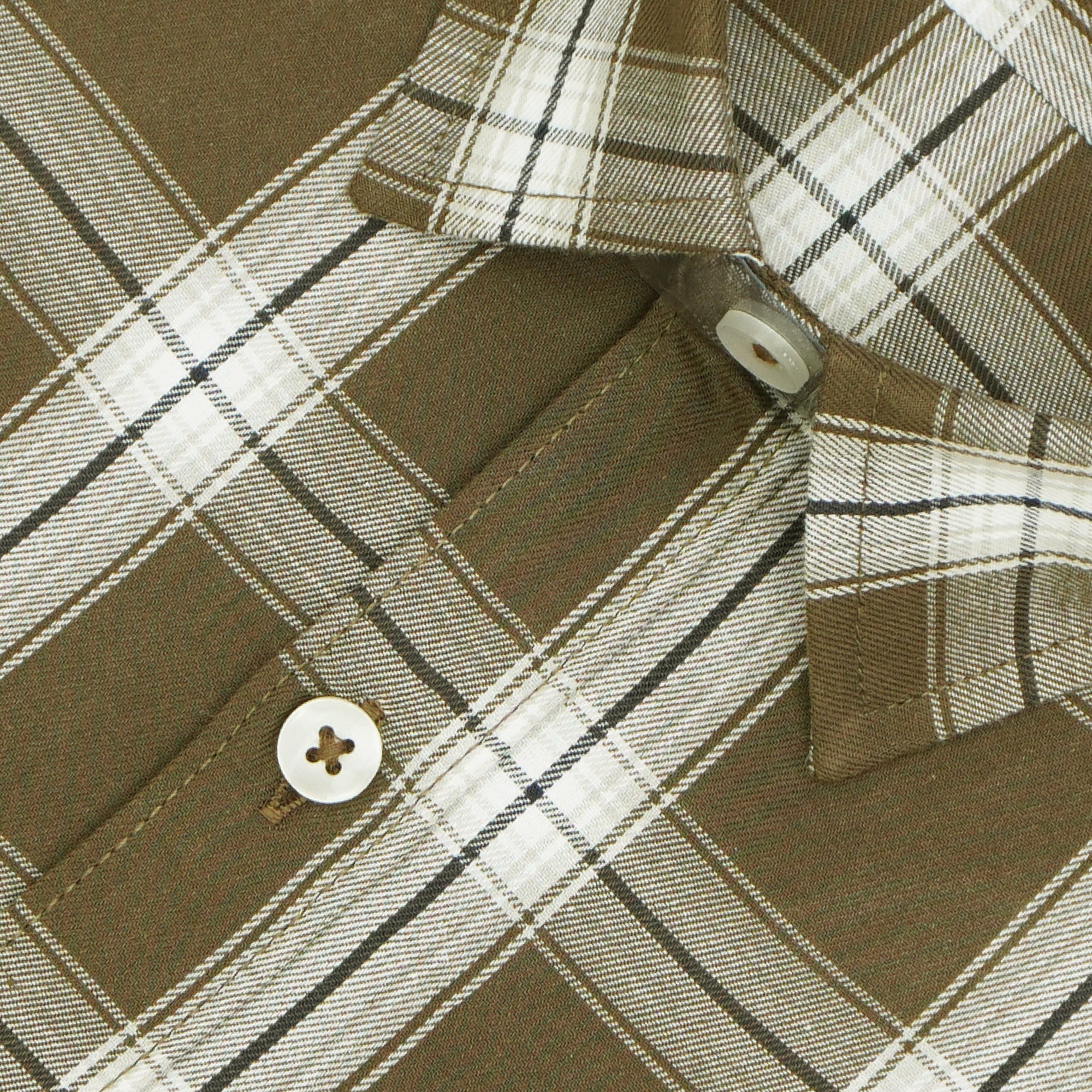 Men's 100% Cotton Checkered Half Sleeves Shirt (Khaki)