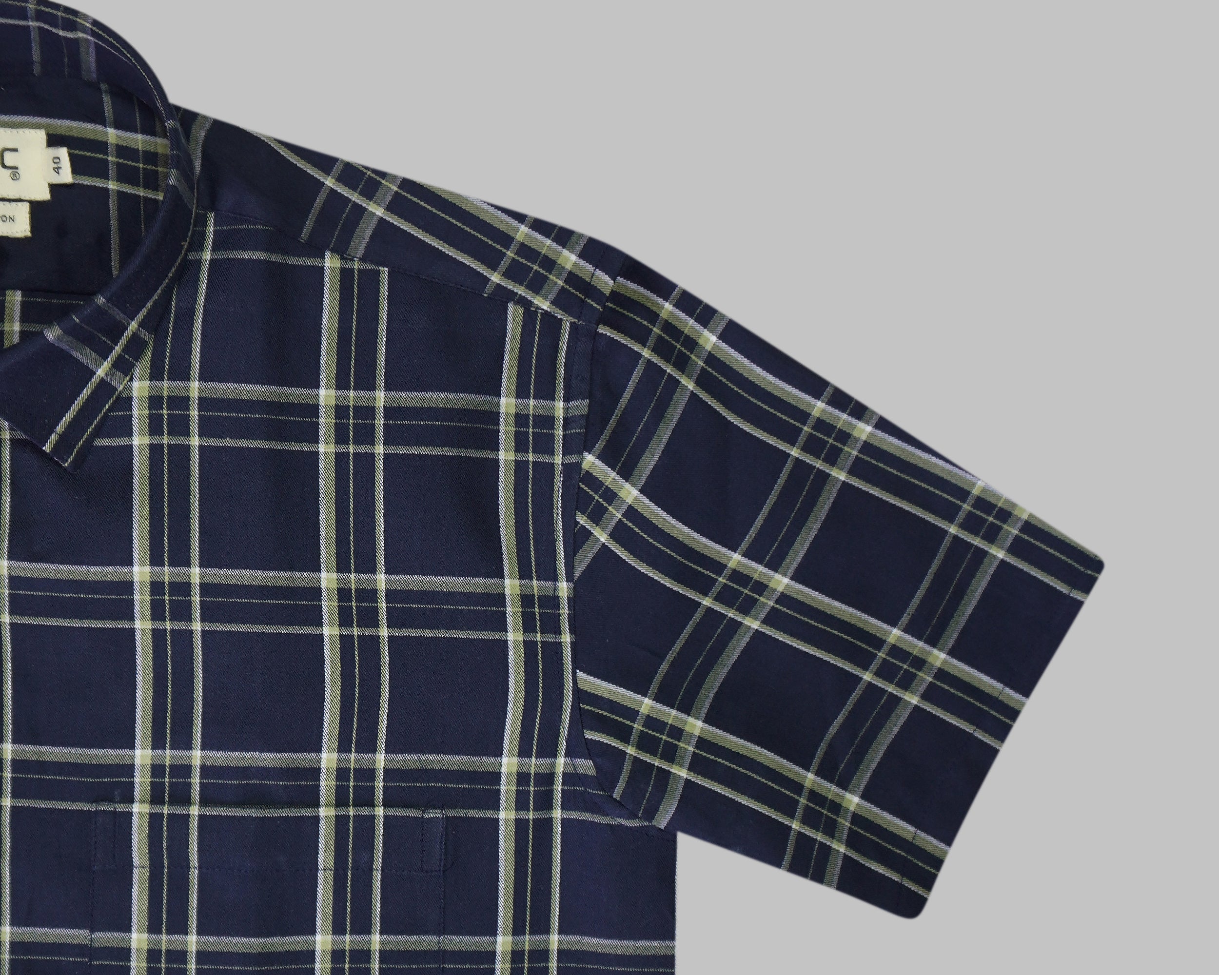 Men's 100% Cotton Checkered Half Sleeves Shirt (Blue)