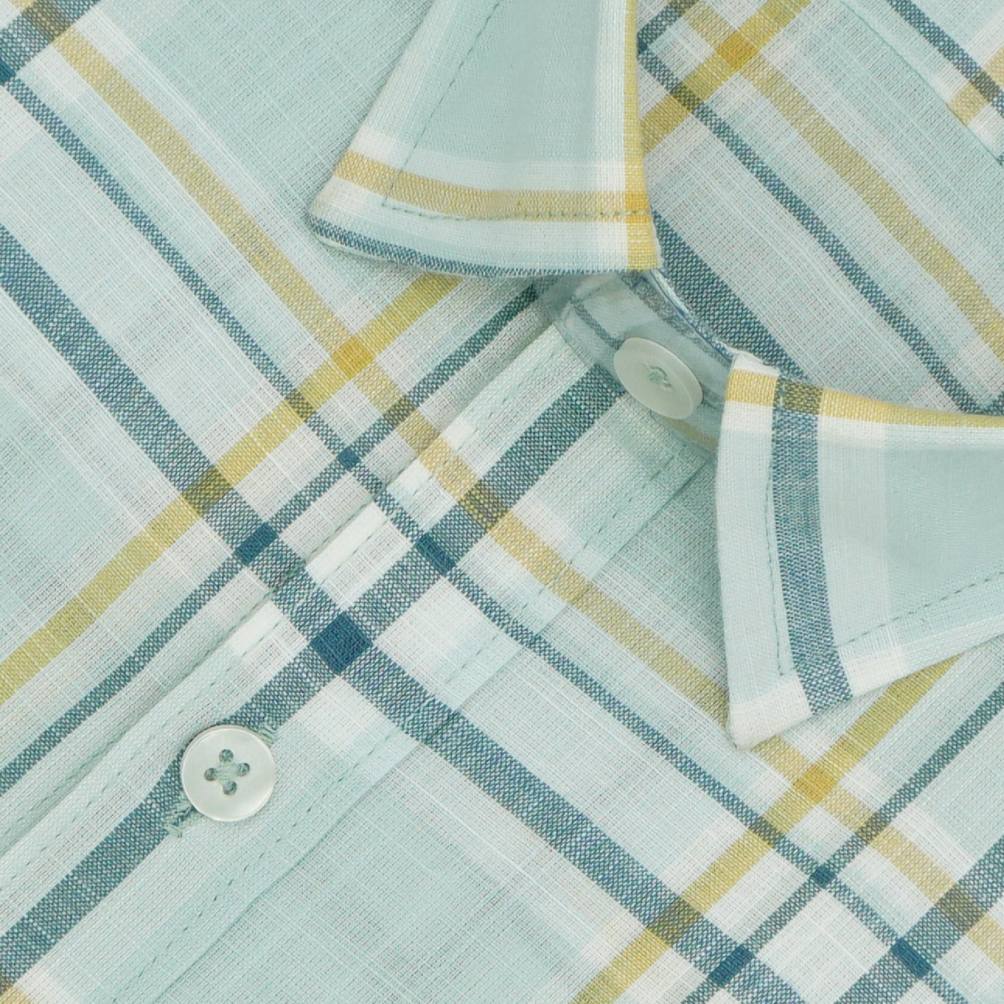 Men's 100% Cotton Checkered Half Sleeves Shirt (Sea Green)