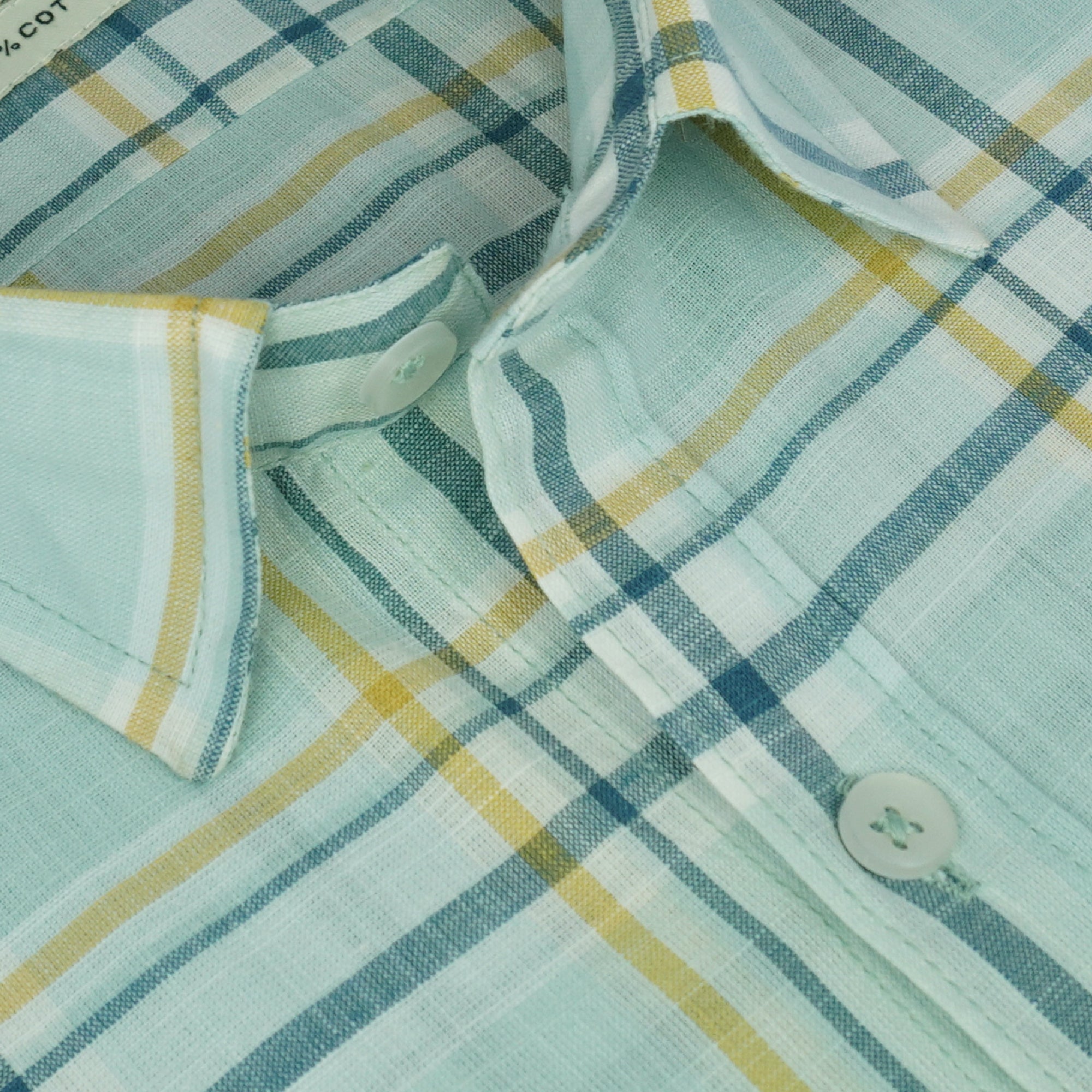 Men's 100% Cotton Checkered Half Sleeves Shirt (Sea Green)