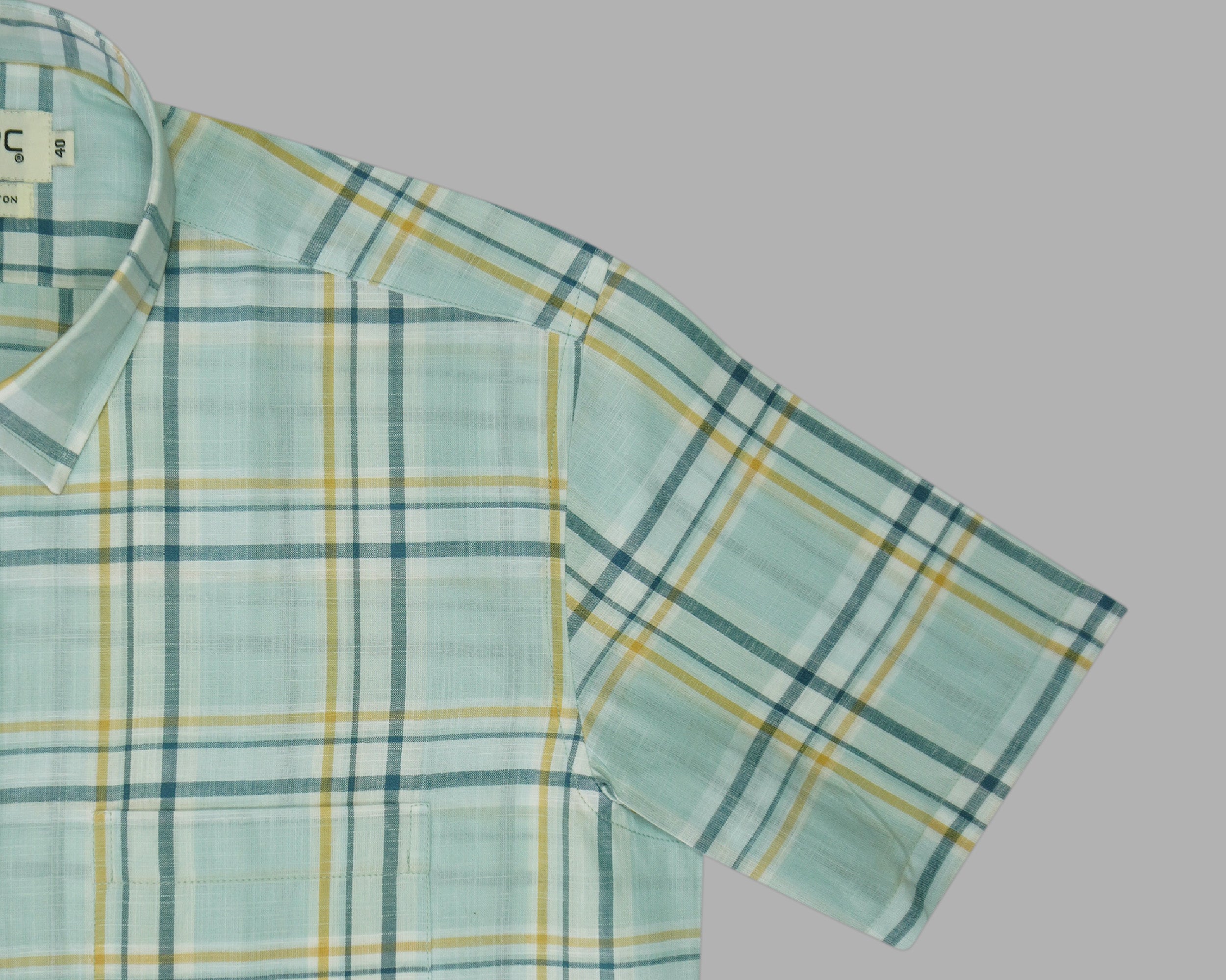 Men's 100% Cotton Checkered Half Sleeves Shirt (Sea Green)