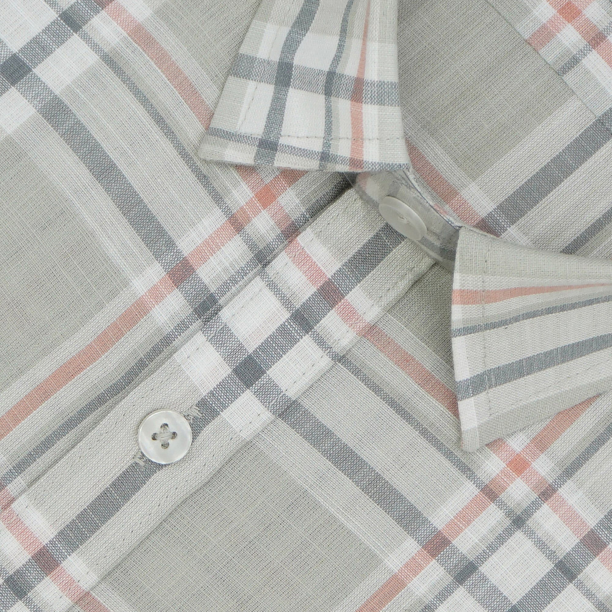 Men's 100% Cotton Checkered Half Sleeves Shirt (Grey)