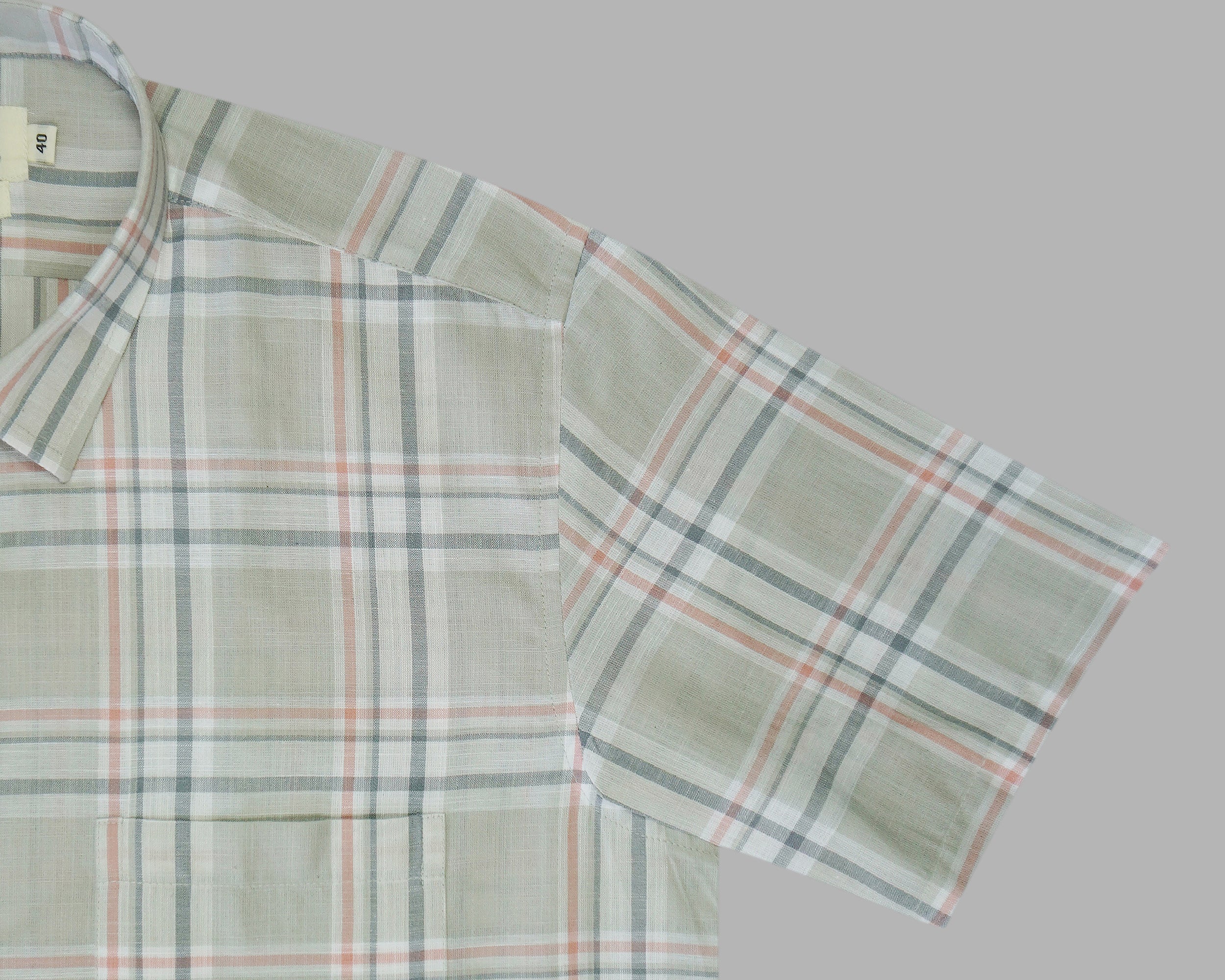 Men's 100% Cotton Checkered Half Sleeves Shirt (Grey)