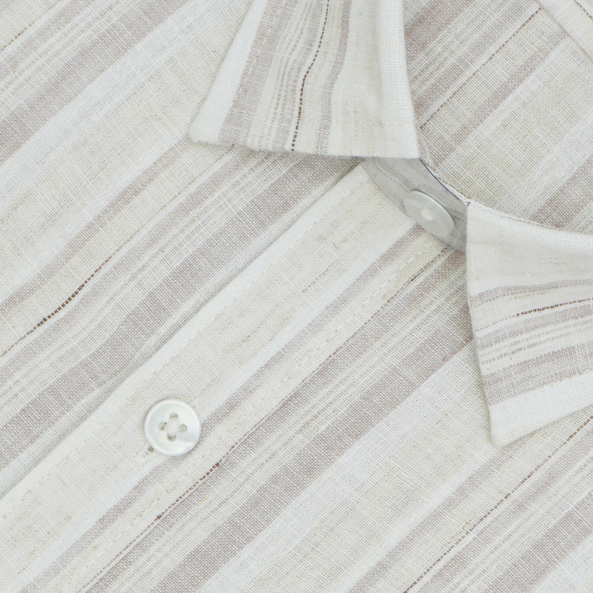 Men's Cotton Linen Striped Half Sleeves Shirt (Brown)