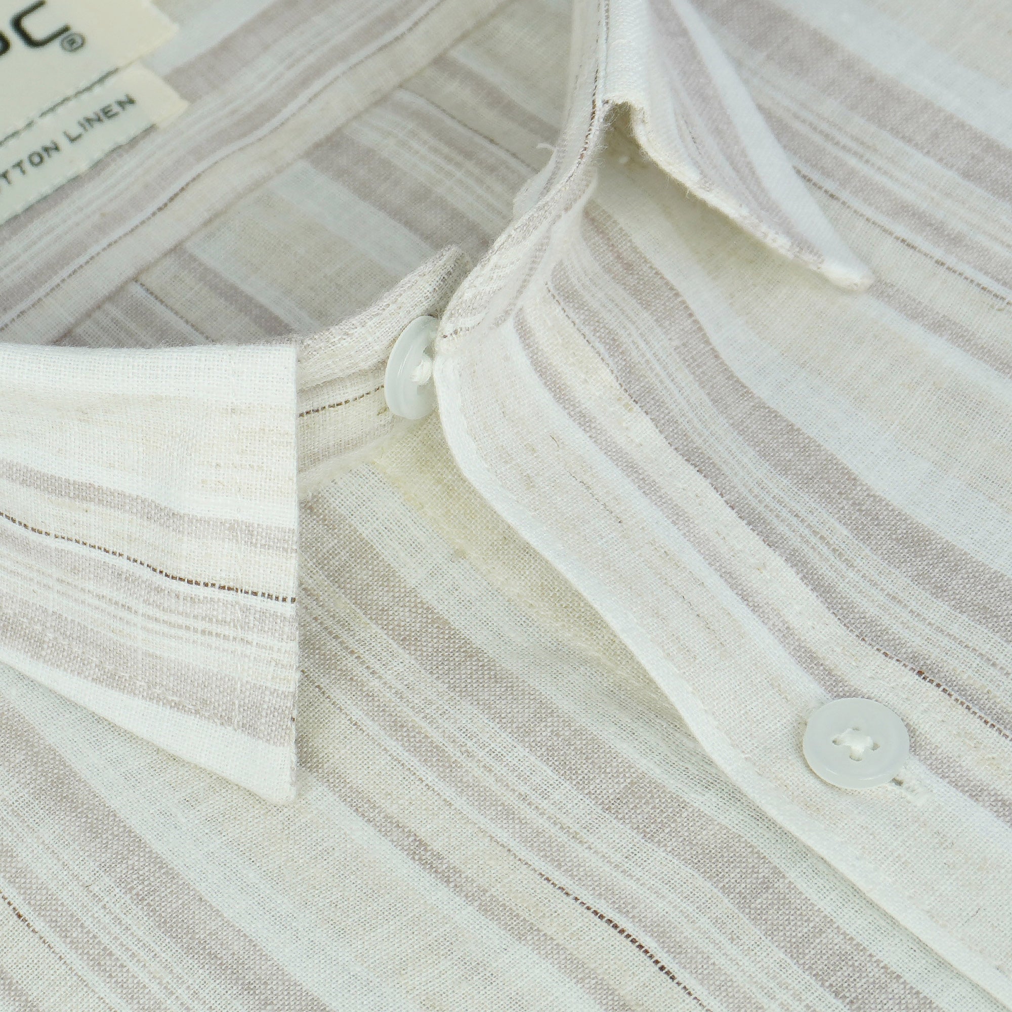 Men's Cotton Linen Striped Half Sleeves Shirt (Brown)