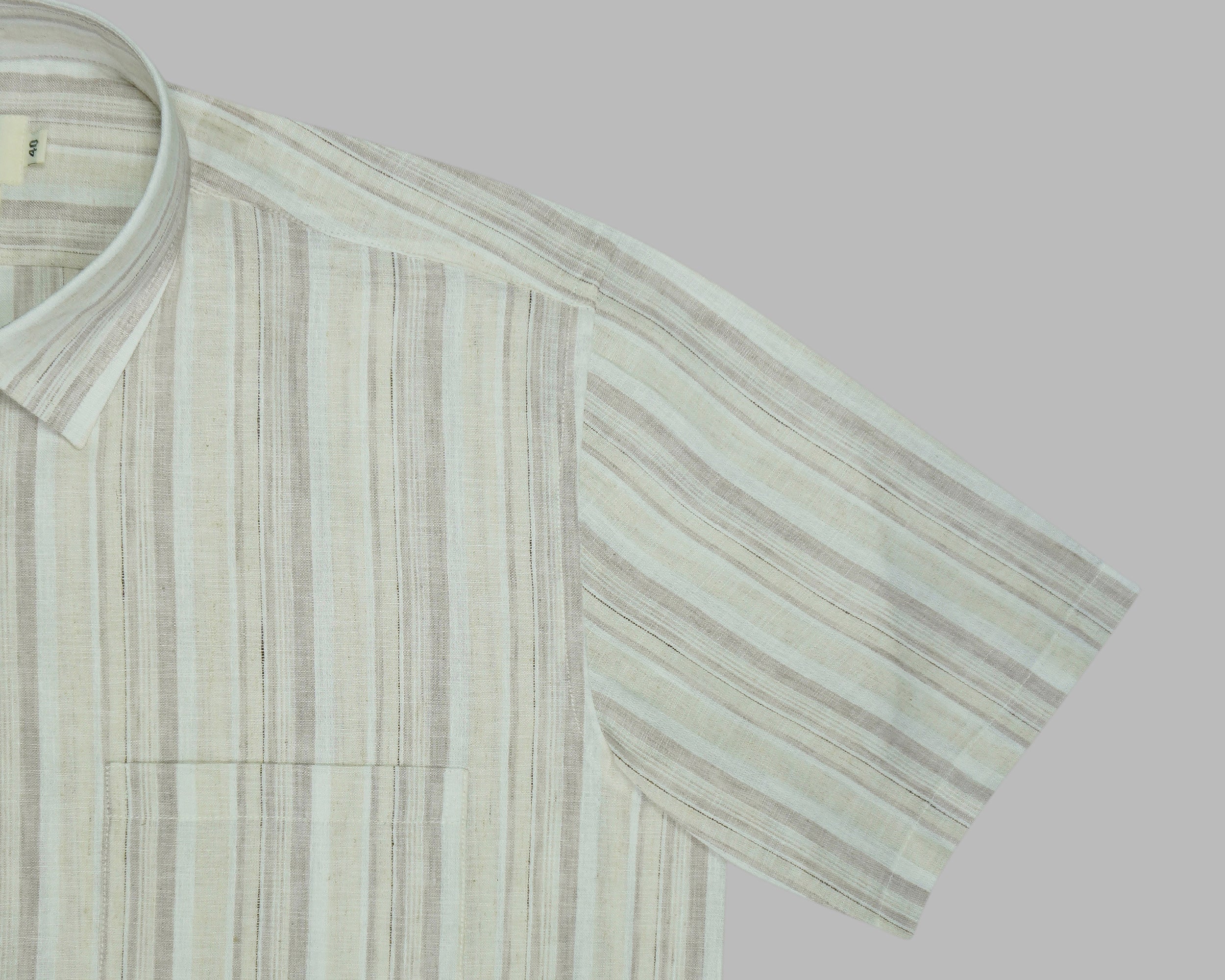 Men's Cotton Linen Striped Half Sleeves Shirt (Brown)