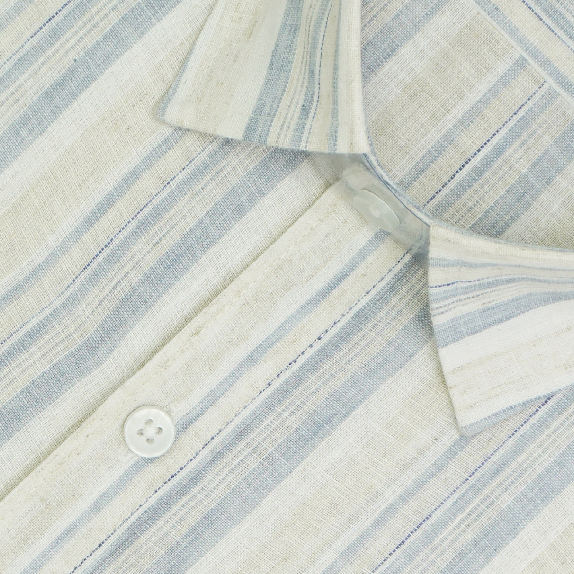 Men's Cotton Linen Striped Half Sleeves Shirt (Blue)