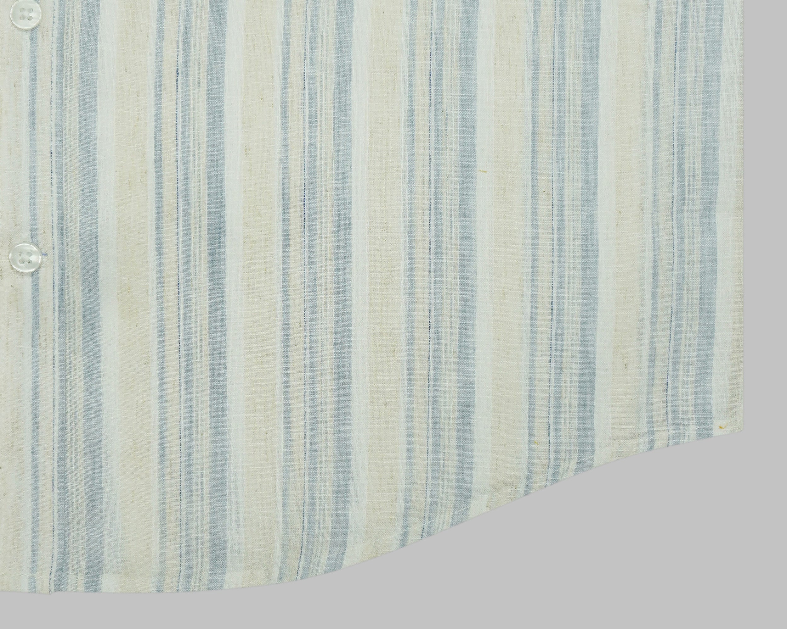 Men's Cotton Linen Striped Half Sleeves Shirt (Blue)