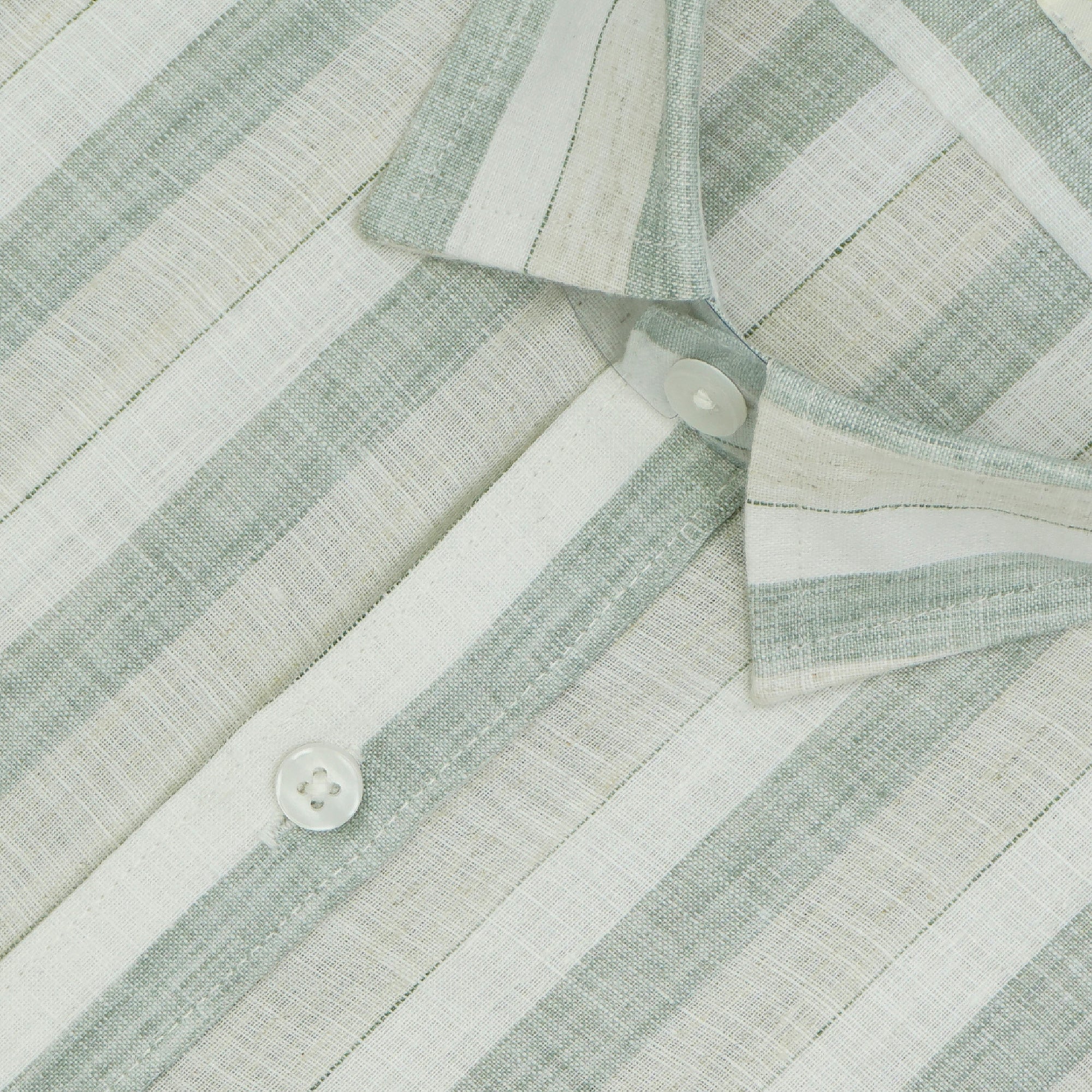 Men's Cotton Linen Striped Half Sleeves Shirt (Green)