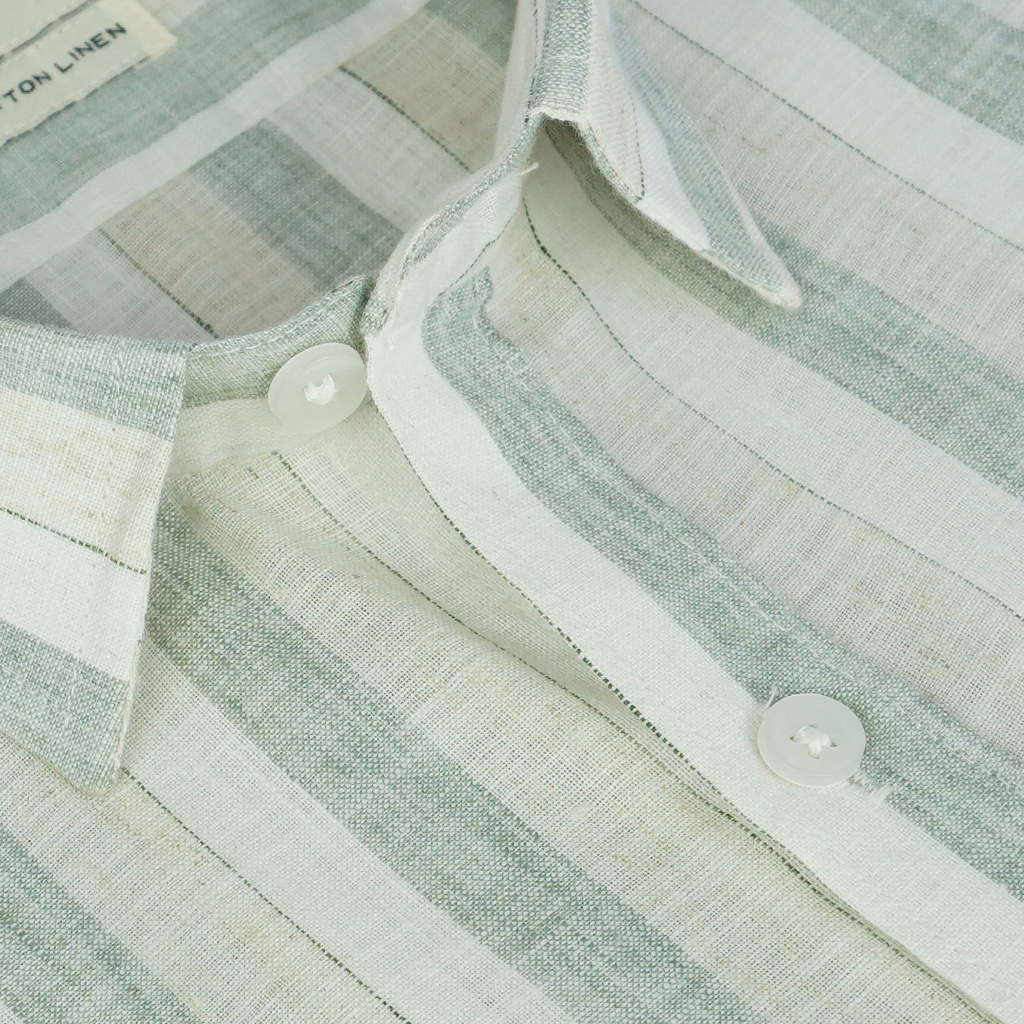 Men's Cotton Linen Striped Half Sleeves Shirt (Green)