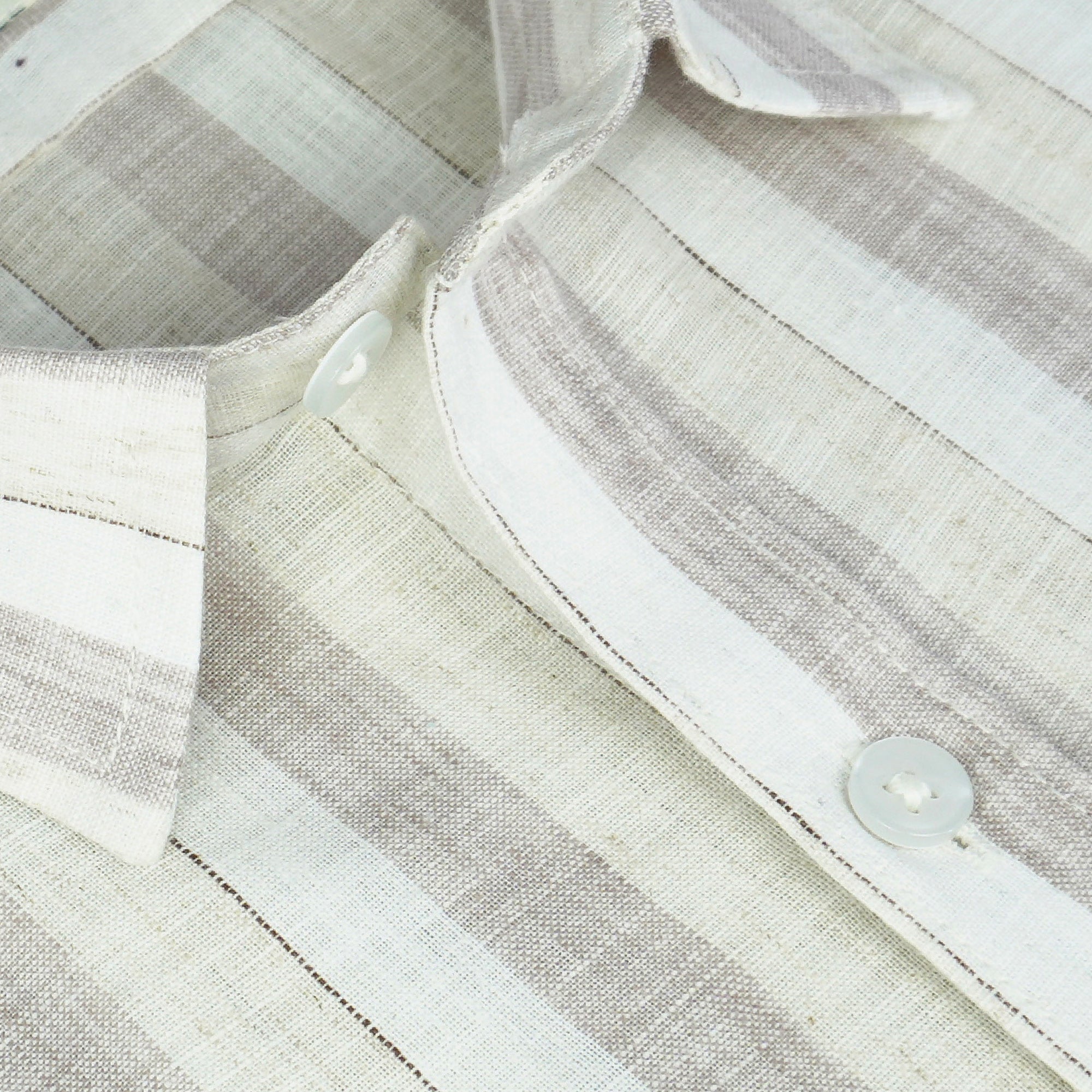 Men's Cotton Linen Striped Half Sleeves Shirt (Brown)