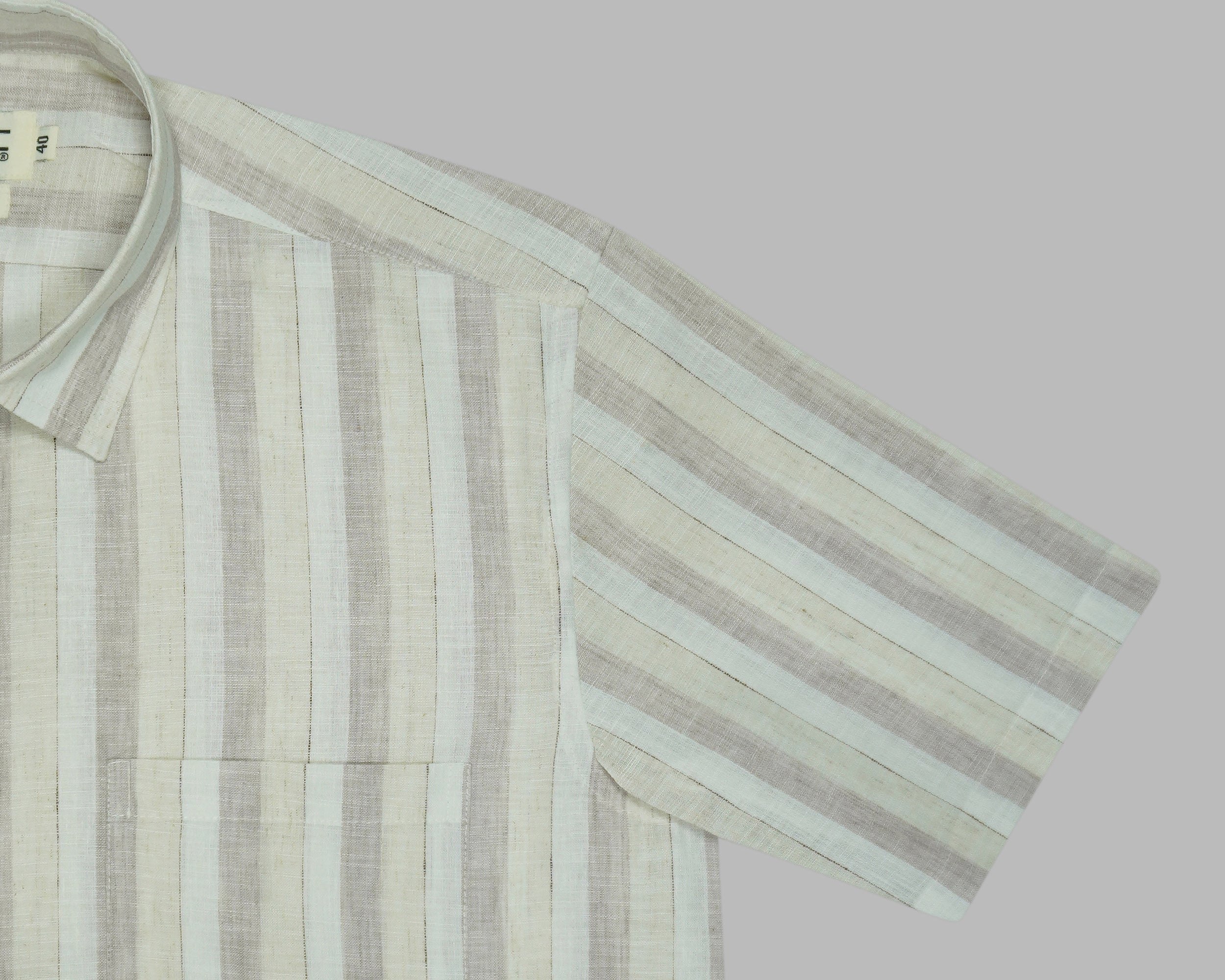Men's Cotton Linen Striped Half Sleeves Shirt (Brown)