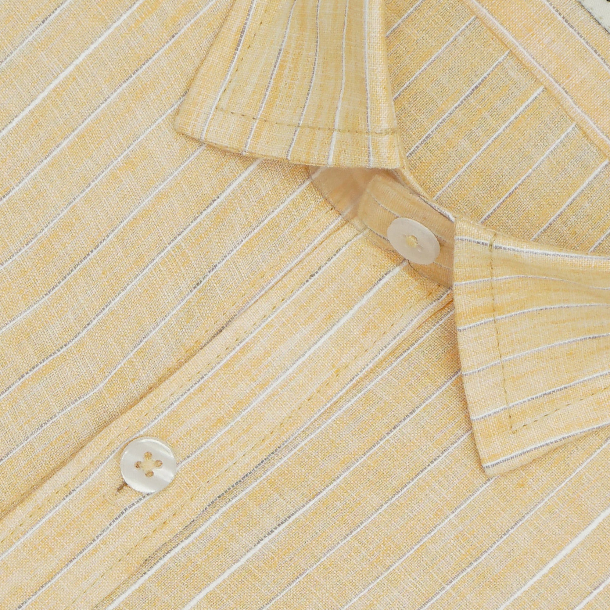 Men's Cotton Linen Striped Half Sleeves Shirt (Orange)