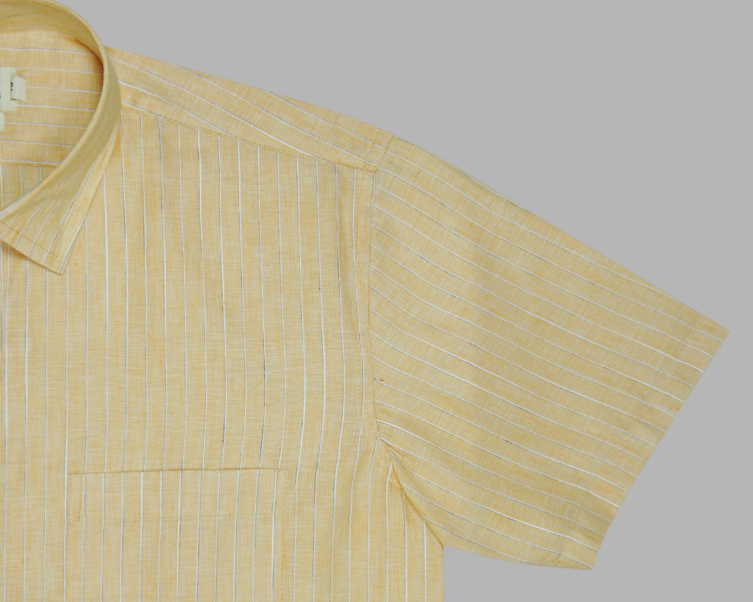 Men's Cotton Linen Striped Half Sleeves Shirt (Orange)