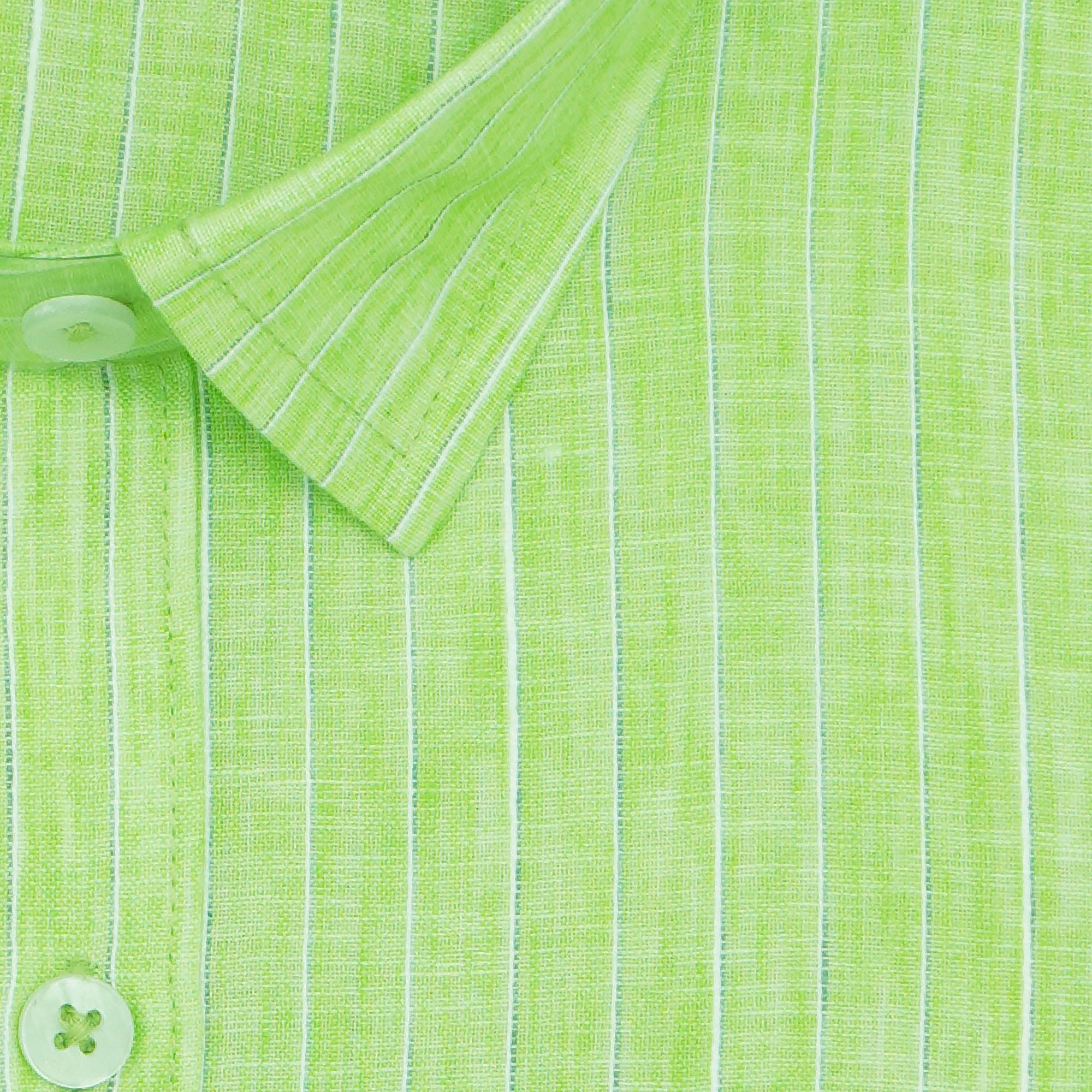 Men's Cotton Linen Striped Half Sleeves Shirt (Green)