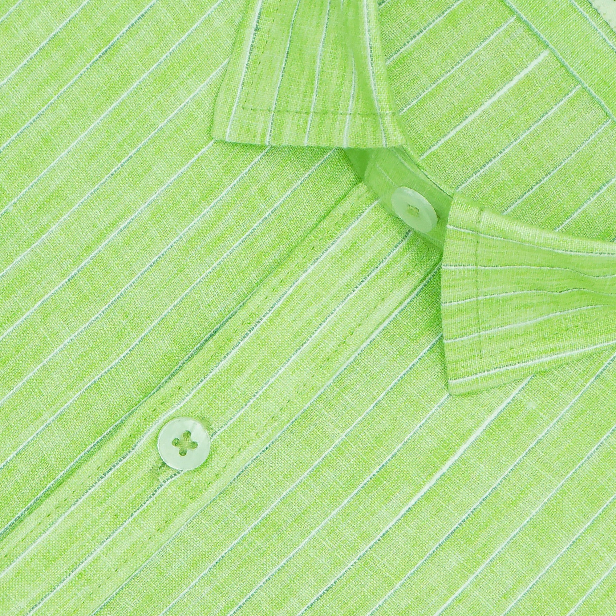 Men's Cotton Linen Striped Half Sleeves Shirt (Green)