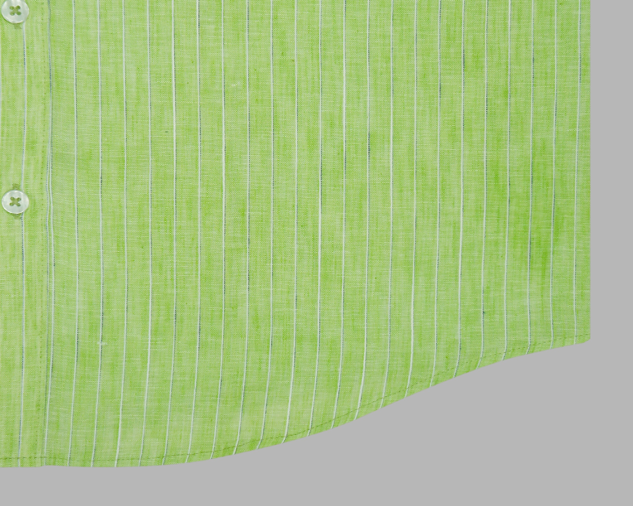 Men's Cotton Linen Striped Half Sleeves Shirt (Green)