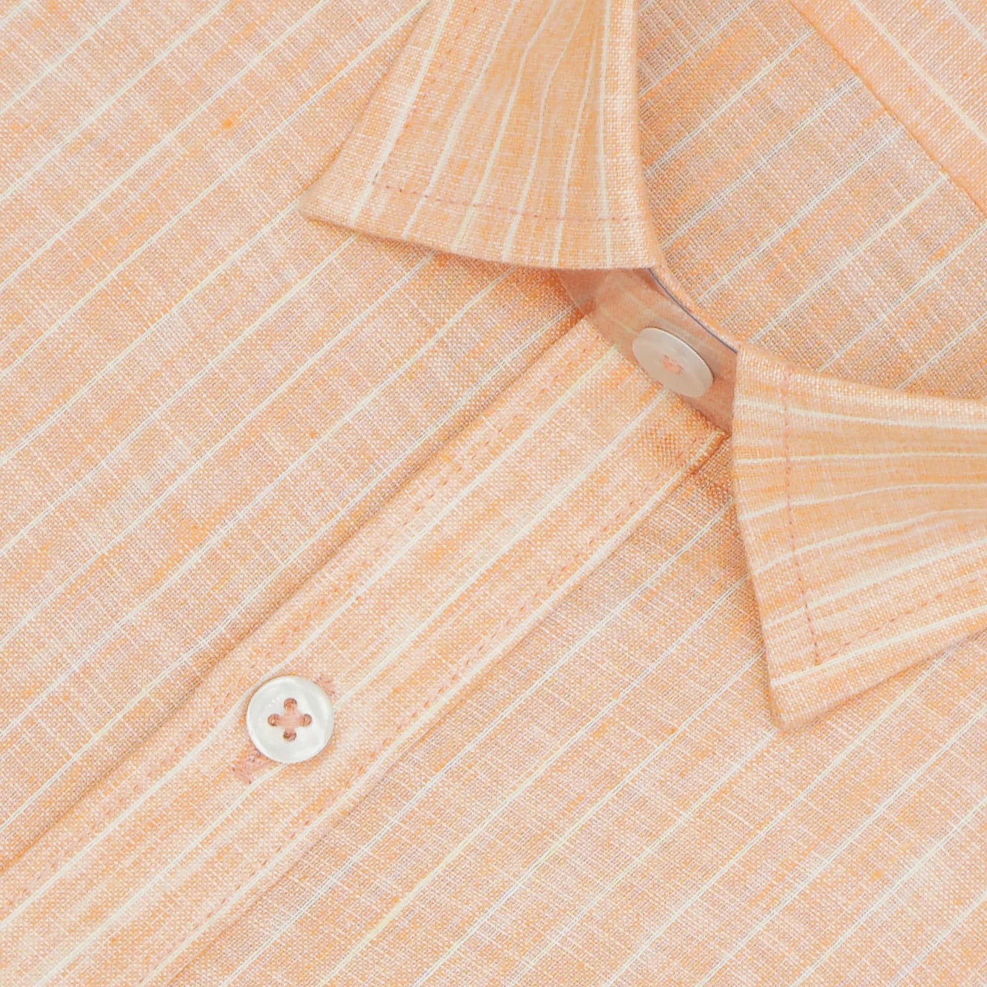 Men's Cotton Linen Striped Half Sleeves Shirt (Orange)