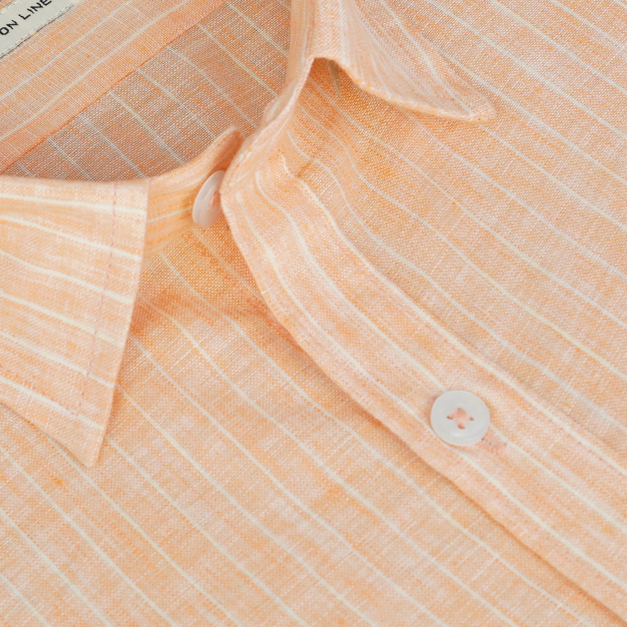 Men's Cotton Linen Striped Half Sleeves Shirt (Orange)