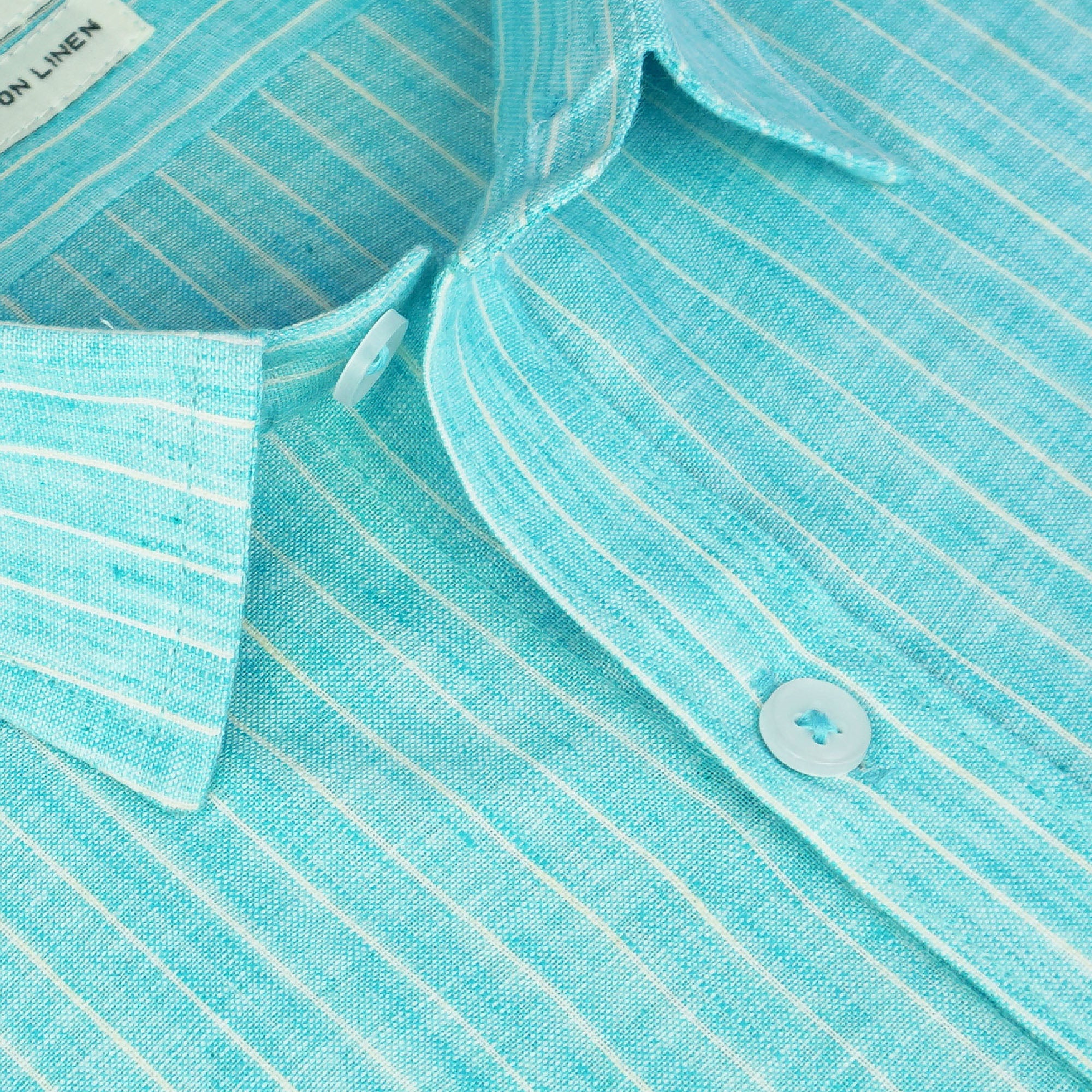Men's Cotton Linen Striped Half Sleeves Shirt (Blue)