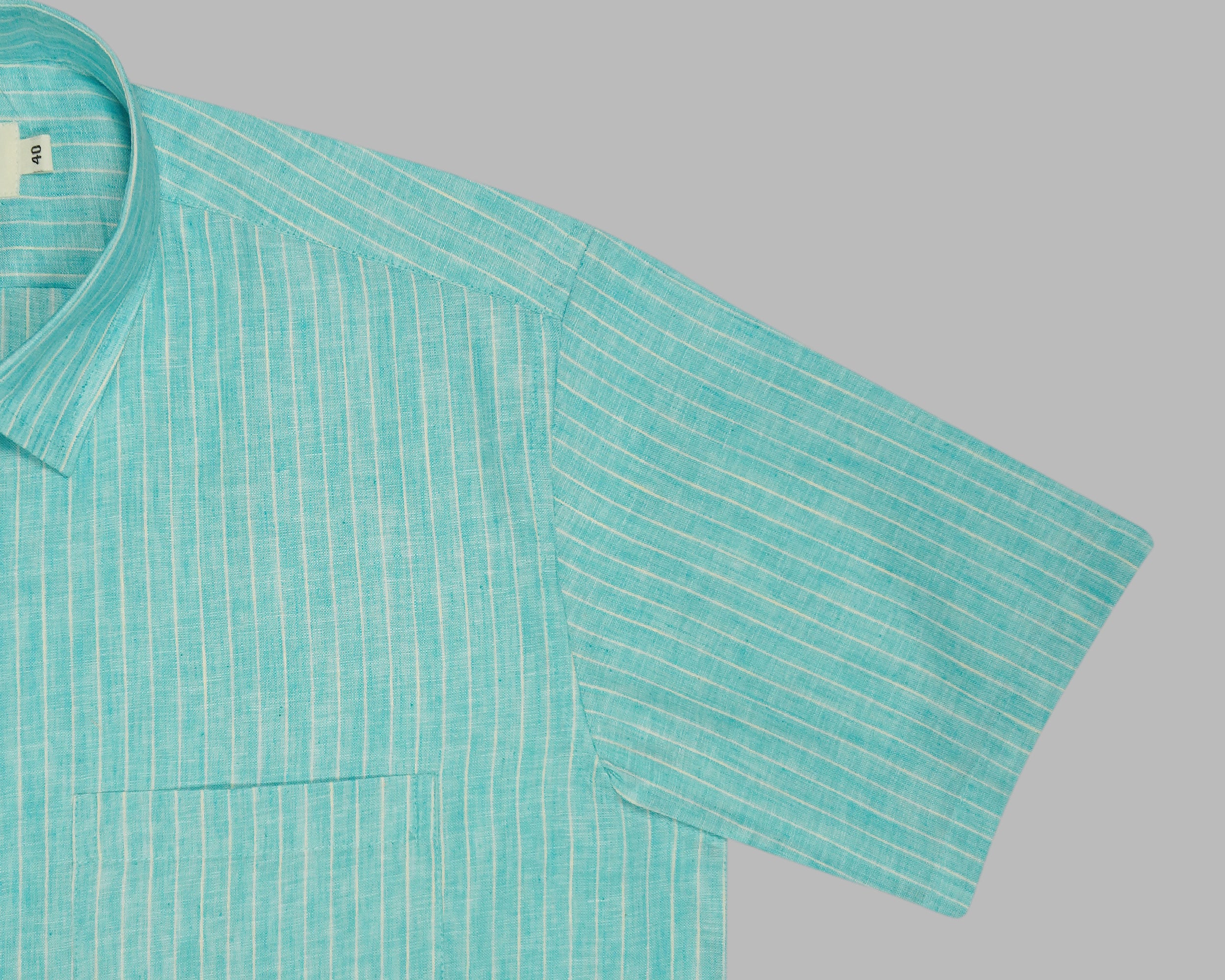 Men's Cotton Linen Striped Half Sleeves Shirt (Blue)