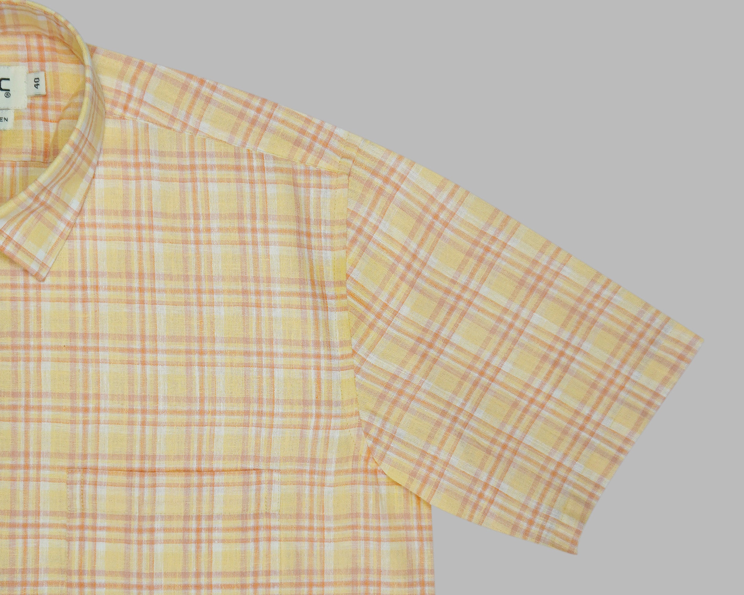 Men's Cotton Linen Checkered Half Sleeves Shirt (Orange)