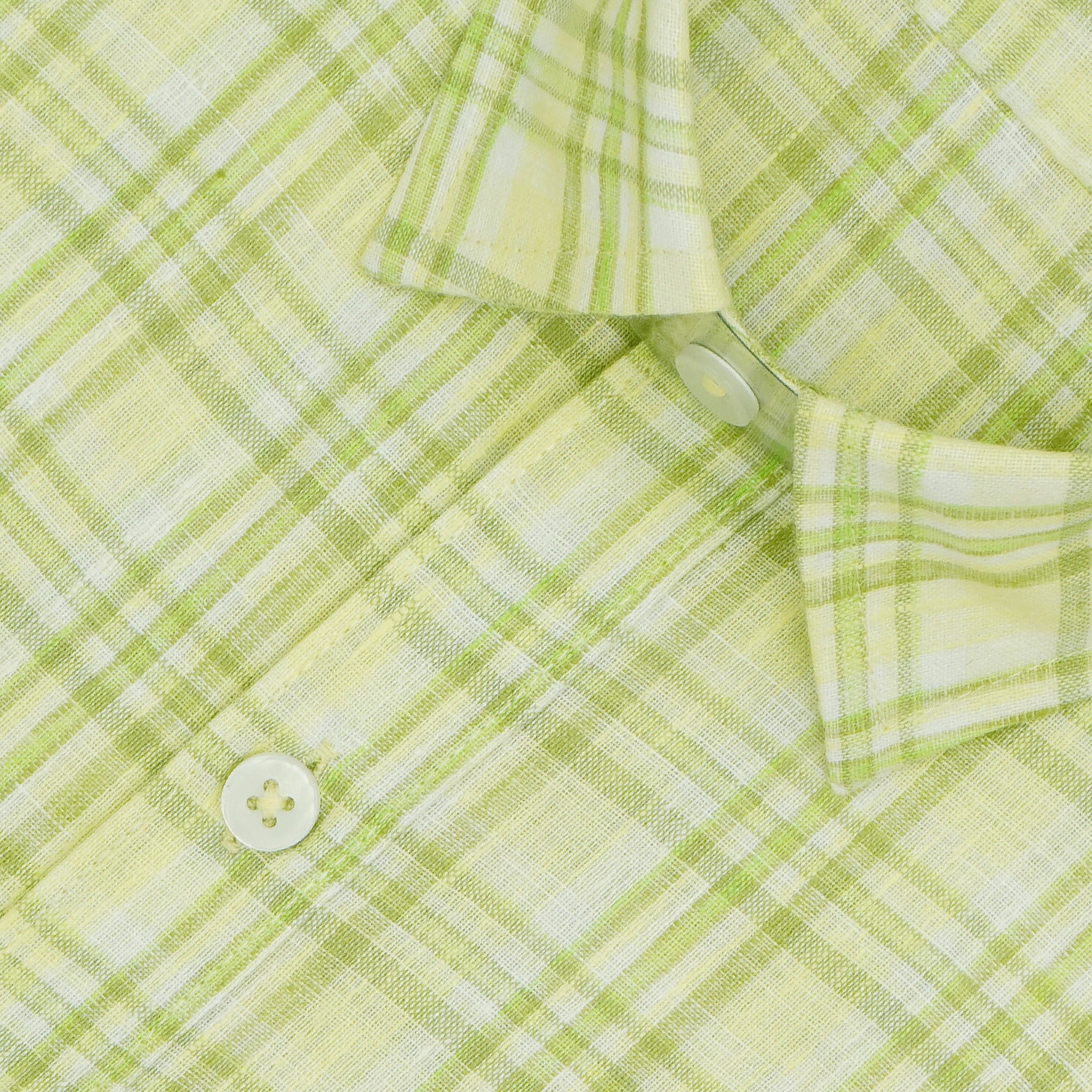 Men's Cotton Linen Checkered Half Sleeves Shirt (Sea Green)