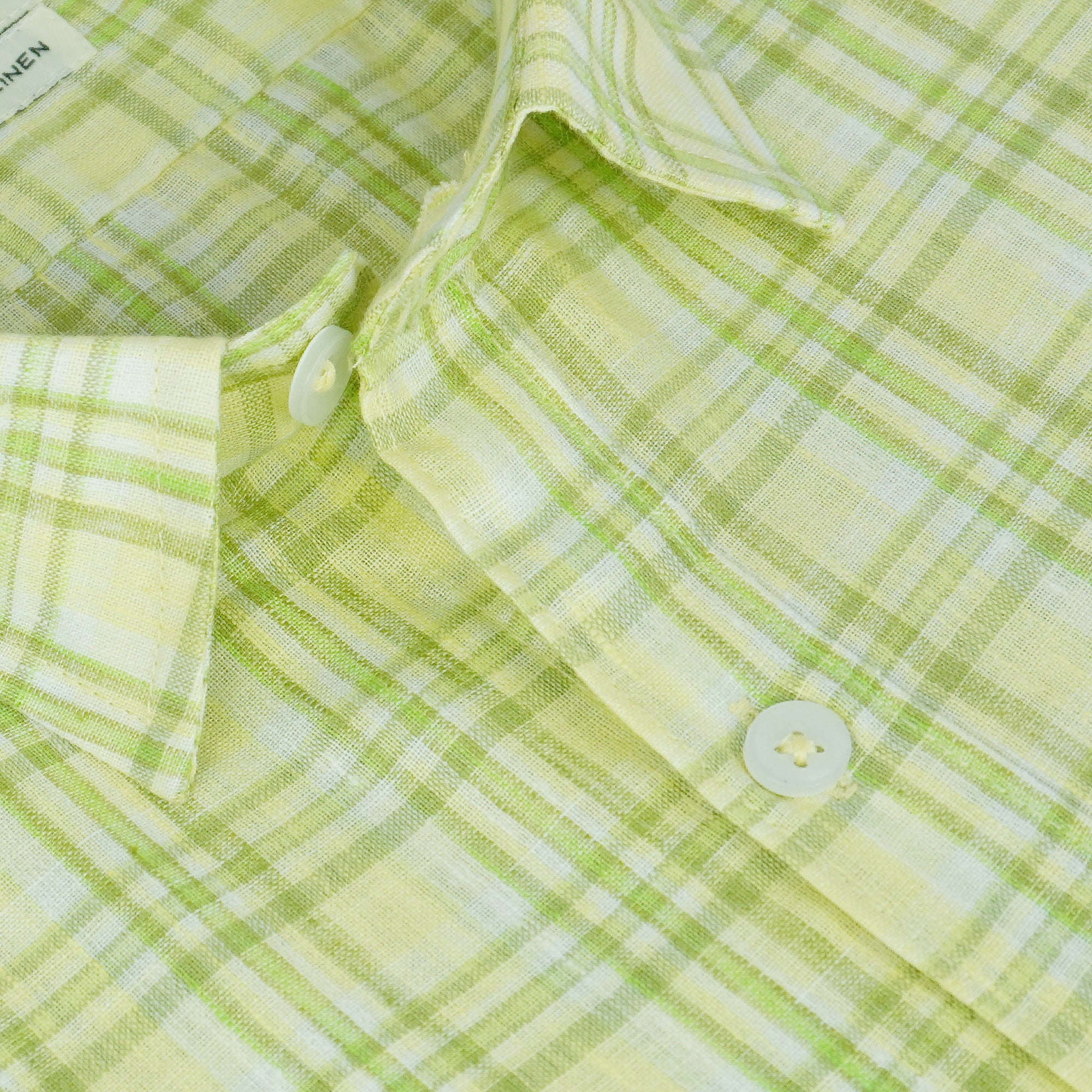 Men's Cotton Linen Checkered Half Sleeves Shirt (Sea Green)
