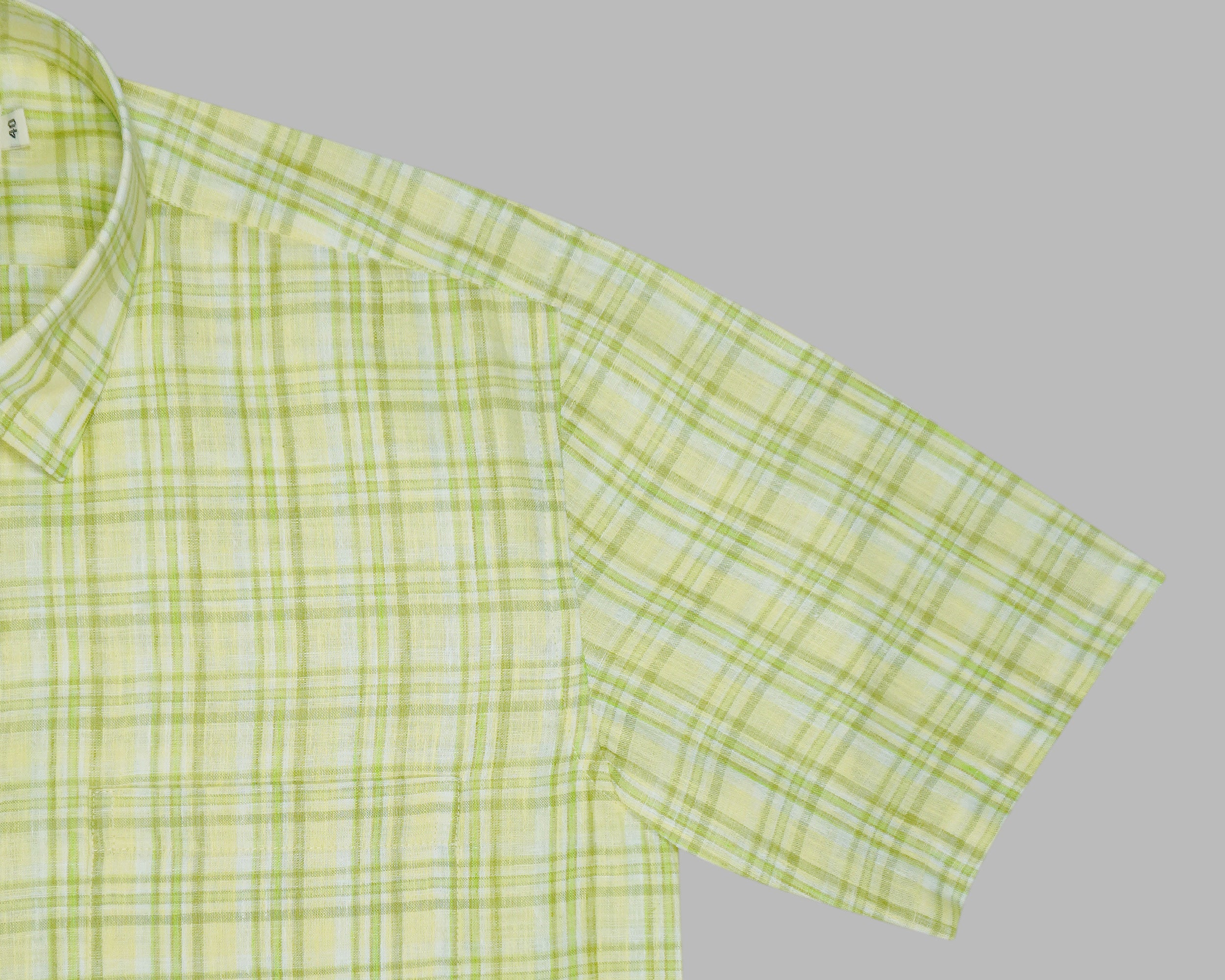 Men's Cotton Linen Checkered Half Sleeves Shirt (Sea Green)